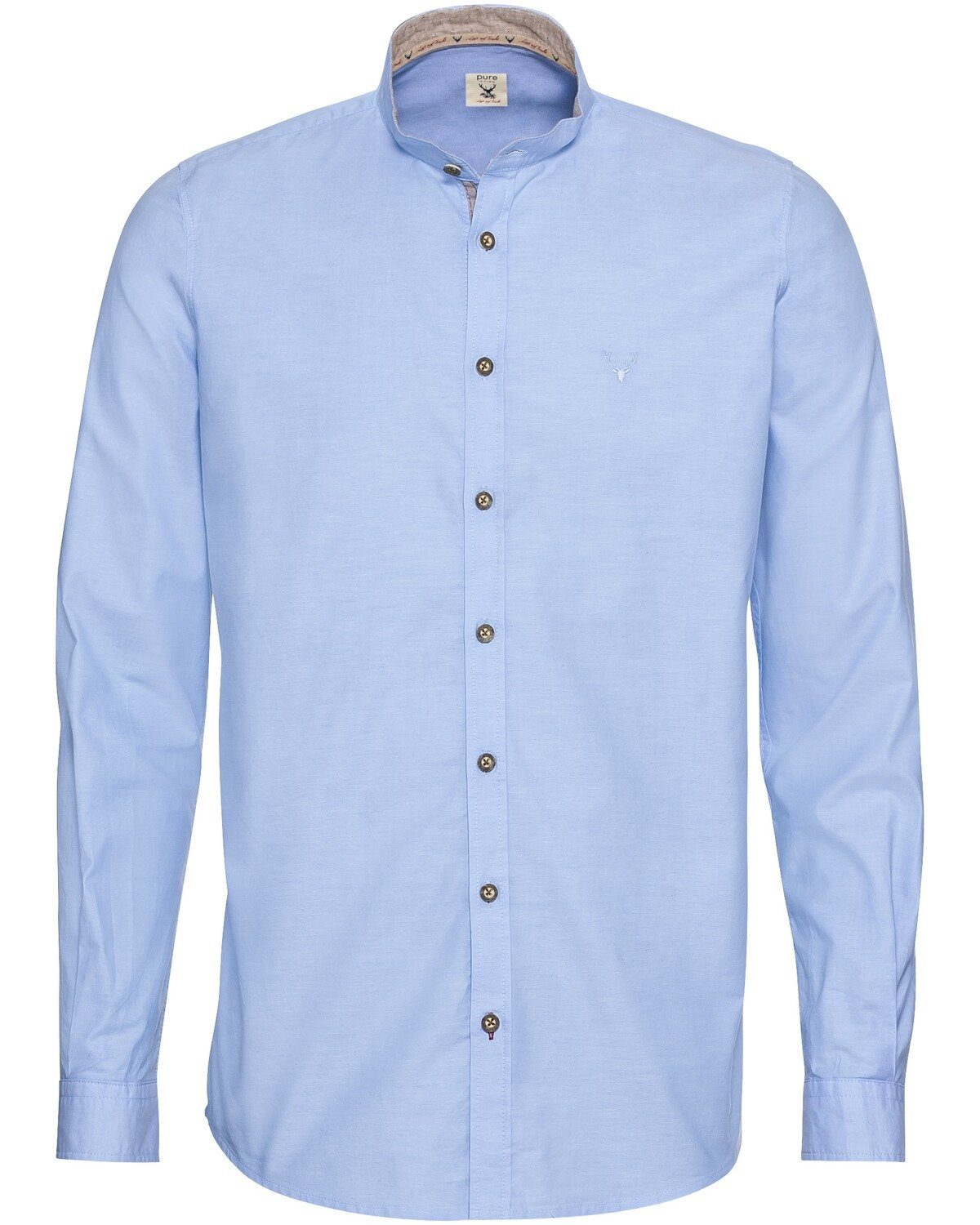 Pure Trachtenhemd Oxfordhemd mit Stehkragen Hellblau