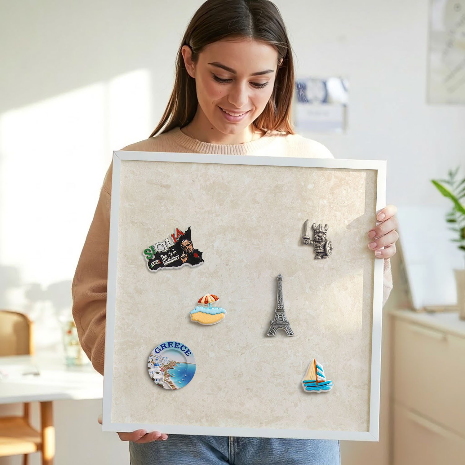 Tulup Magnettafel Moderne Magnettafel für Magnete mit stilvollem Rahmen, Cremige Eleganz, Cremig