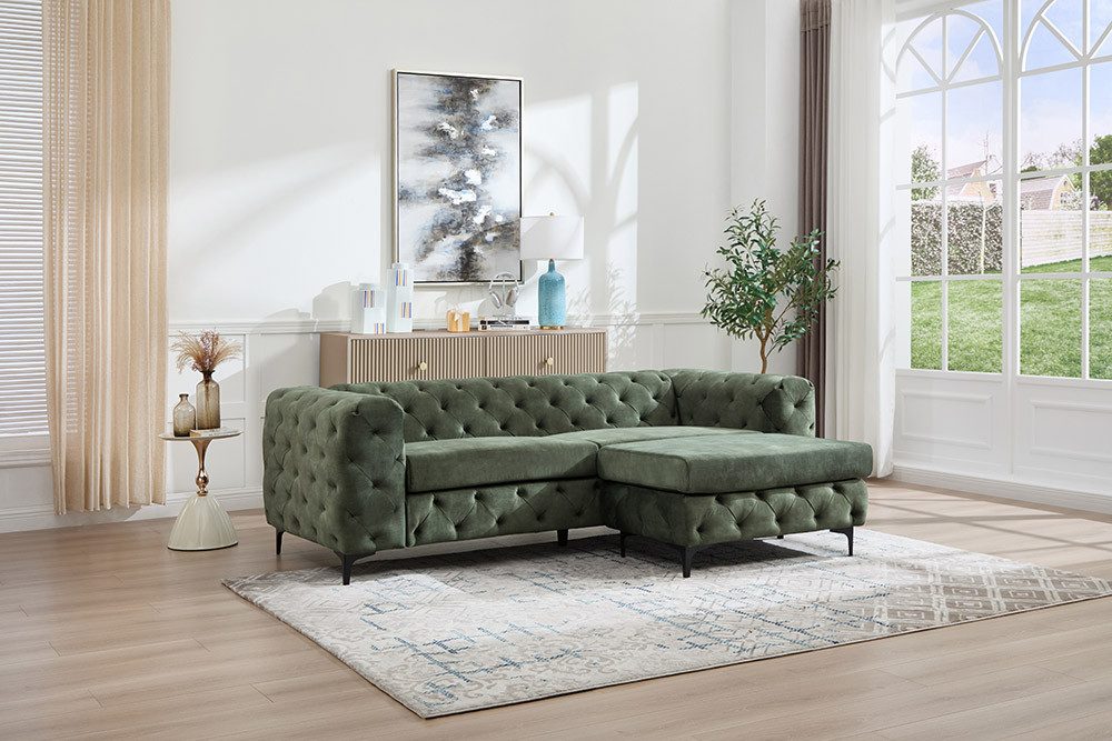 riess-ambiente Fußhocker MODERN BAROCK 95cm grün - Samt, Taschenfederkern, Chesterfield, retro (Einzelartikel, 1 St), Variabler Sitzhocker - Perfekt für Wohnzimmer, Sofa-Bereich und Lounge