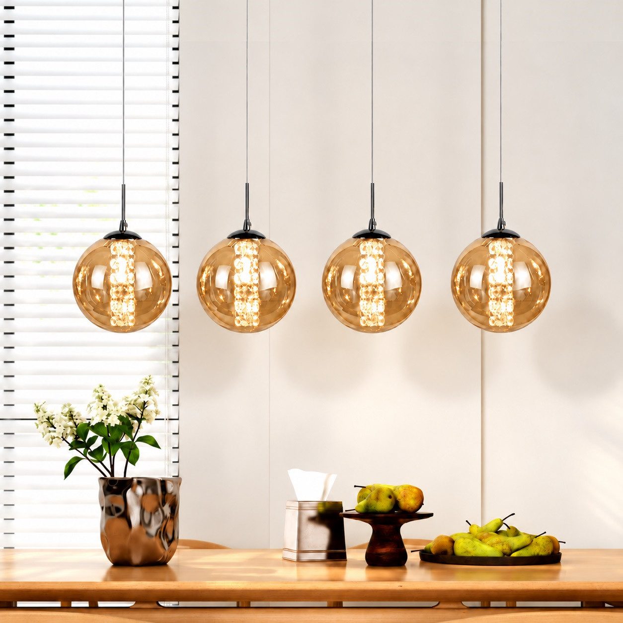 ZMH Pendelleuchte Esszimmer Glas 3/4/6/10/15-flammig,G9 Hängelampe Esstisch Kristall, LED wechselbar, Warmweiß, Hängeleuchte schlafzimmer 150 cm höhenverstellbar, inkl. Leuchtmittel
