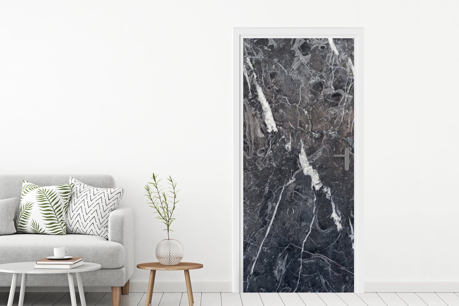MuchoWow Türtapete Marmor bedruckt, Tür, Grau - Türaufkleber, 75x205 Fototapete Matt, für Weiß, - (1 St), cm
