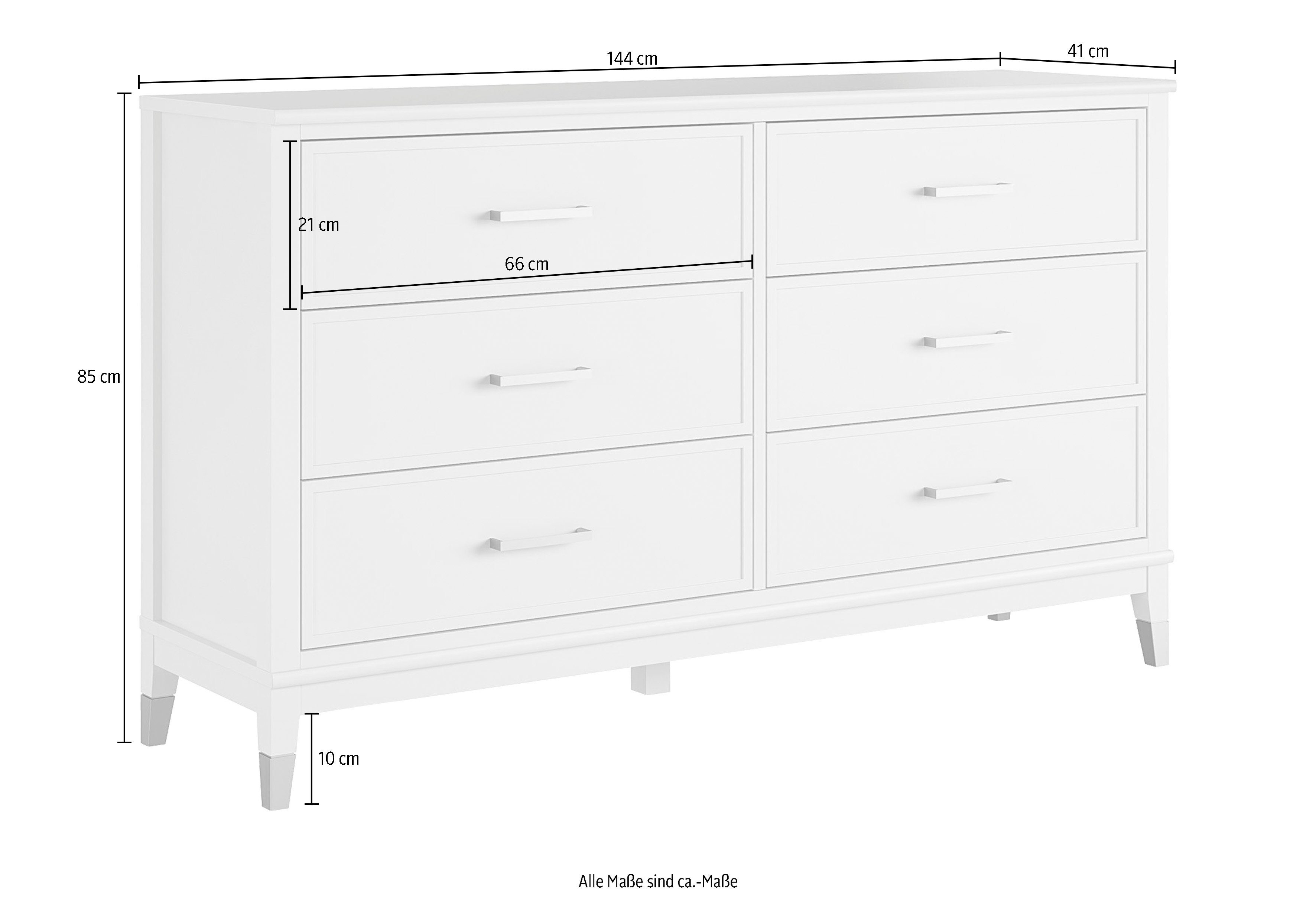 rosa Massivholz, 6 Kommode Schubladen, MDF, cm, Breite aus Westerleigh, Beine CosmoLiving rosa Höhe cm 85 145 by mit | Cosmopolitan