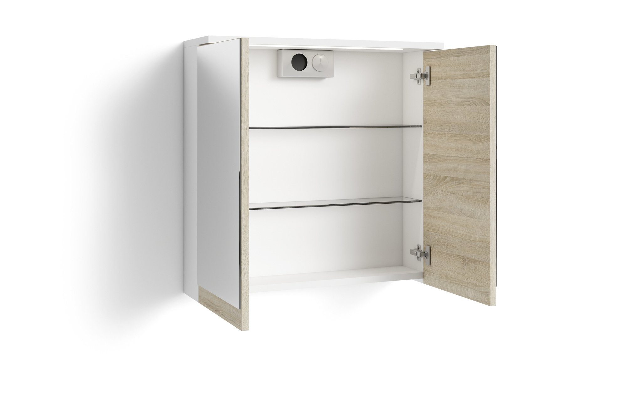MARINO in weiß Türen Sonoma Spiegelschrank mit und cm) 60x60x20 in Absetzungen 2 möbelando (BxHxT: