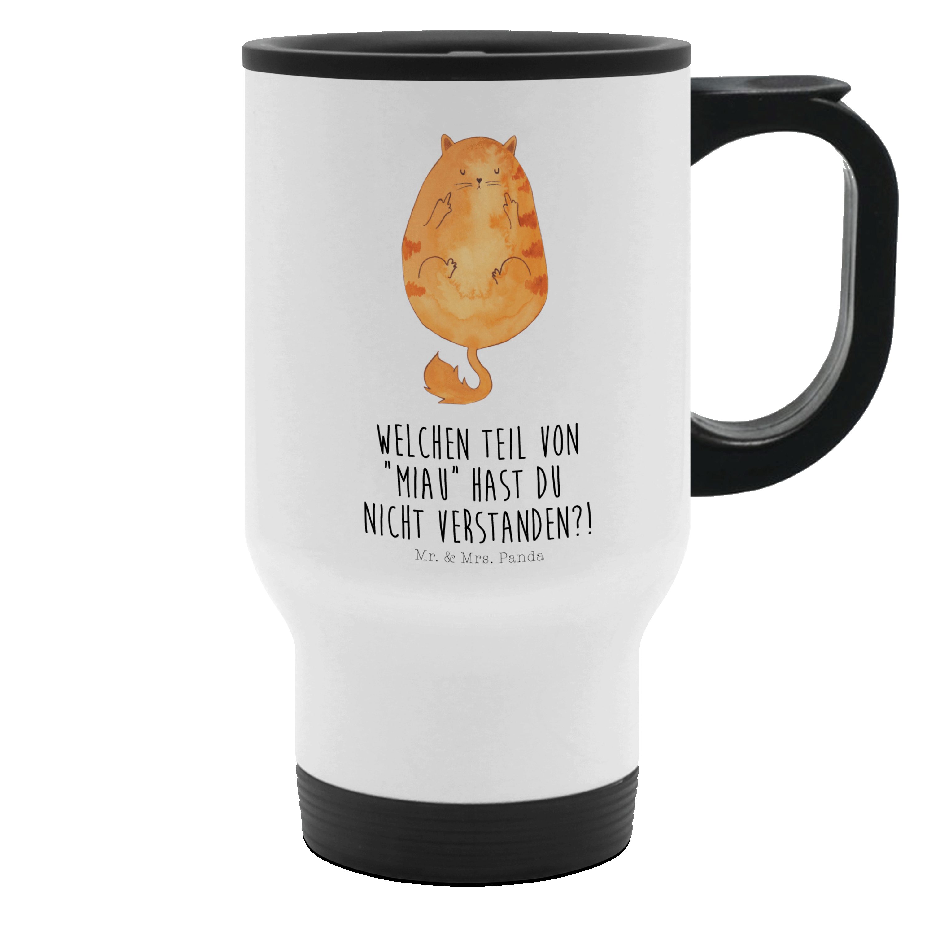 Mr. & Mrs. Panda Thermobecher Katze Mittelfinger - Weiß - Geschenk, Katzenfreund, Thermobecher für, Edelstahl