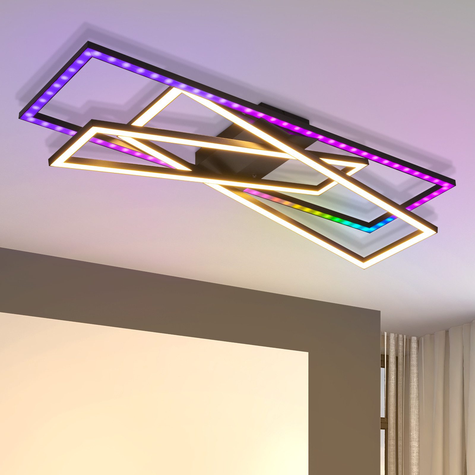 ZMH LED Deckenleuchte Wohnzimmer Schwarz Rechteckig günstig online kaufen