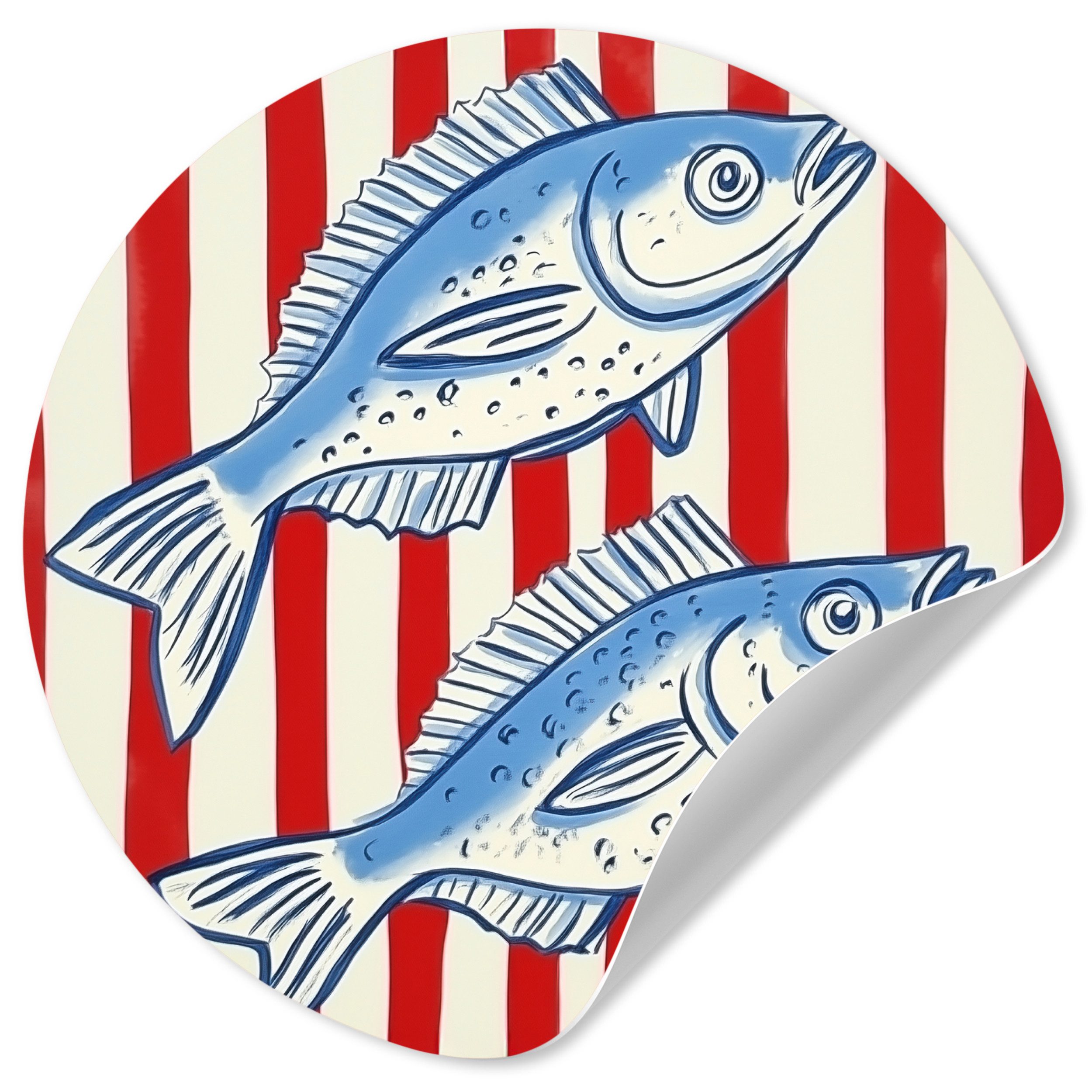 MuchoWow Wandsticker Fisch - Vertikale Streifen - Blau - Rot (1 St), Wandta günstig online kaufen