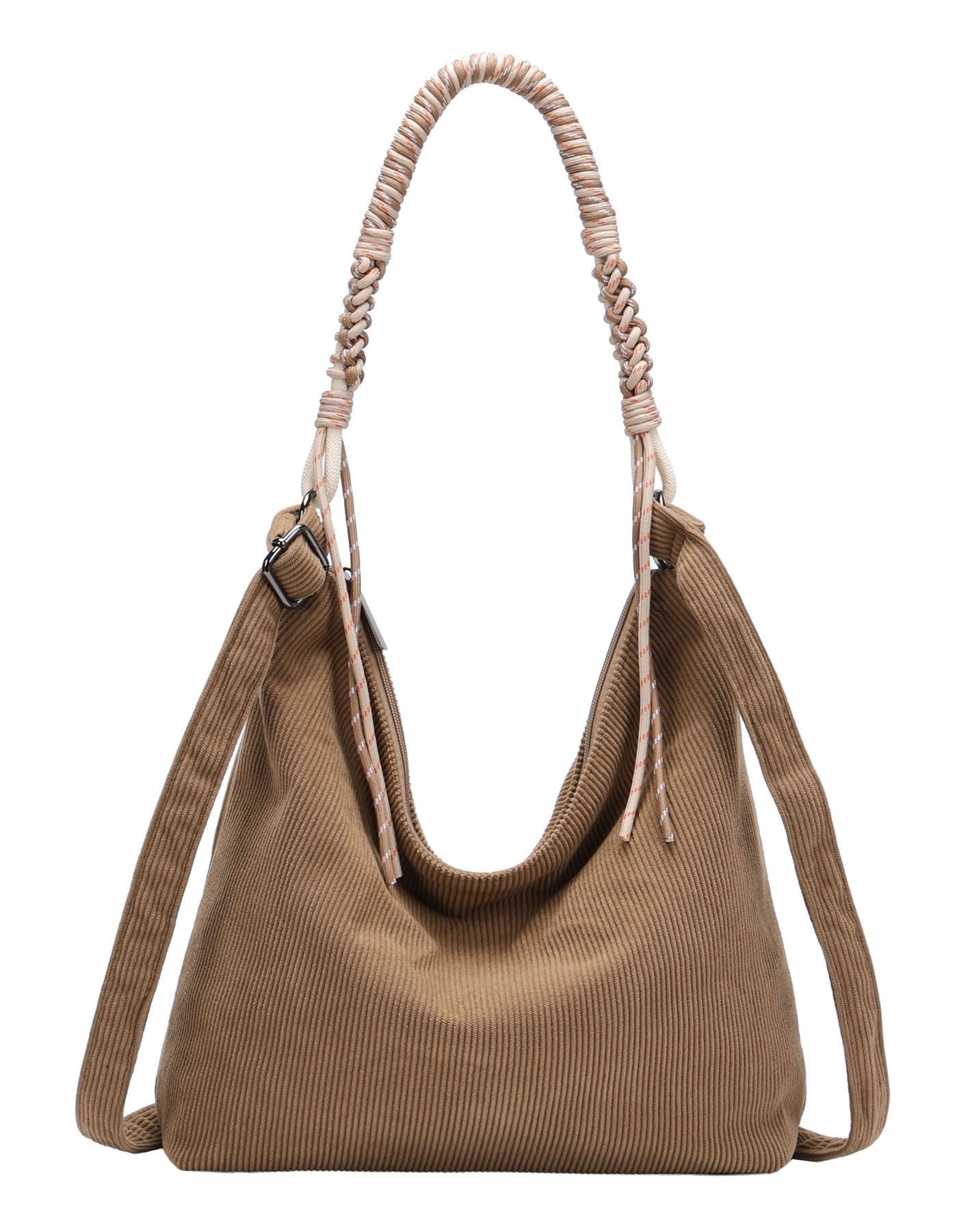 ITALYSHOP24 Schultertasche DAMEN TASCHE CORD SHOPPER Umhängetasche Hobo Bag CrossOver Freizeit, Crossbody Beuteltasche Handtasche City Bag Samt Reise Leichtgewicht
