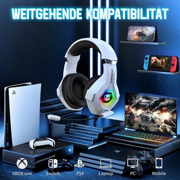 ozeino Gaming-Headset (3D Surround Sound, Mit Kabel, 3D Surround Sound Headset mit Mikrofon Noise Cancelling RGB Lichter)