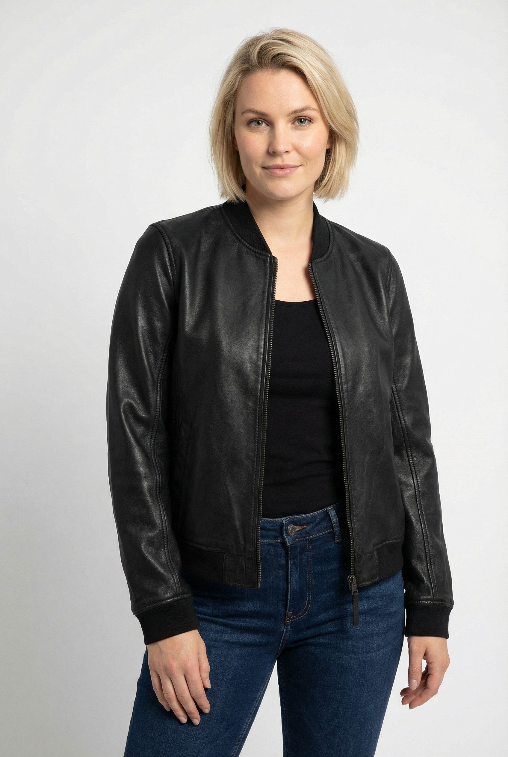 Mauritius Lederjacke MWBjella mit Stehkragen, Reißverschluss, Strickbündche günstig online kaufen