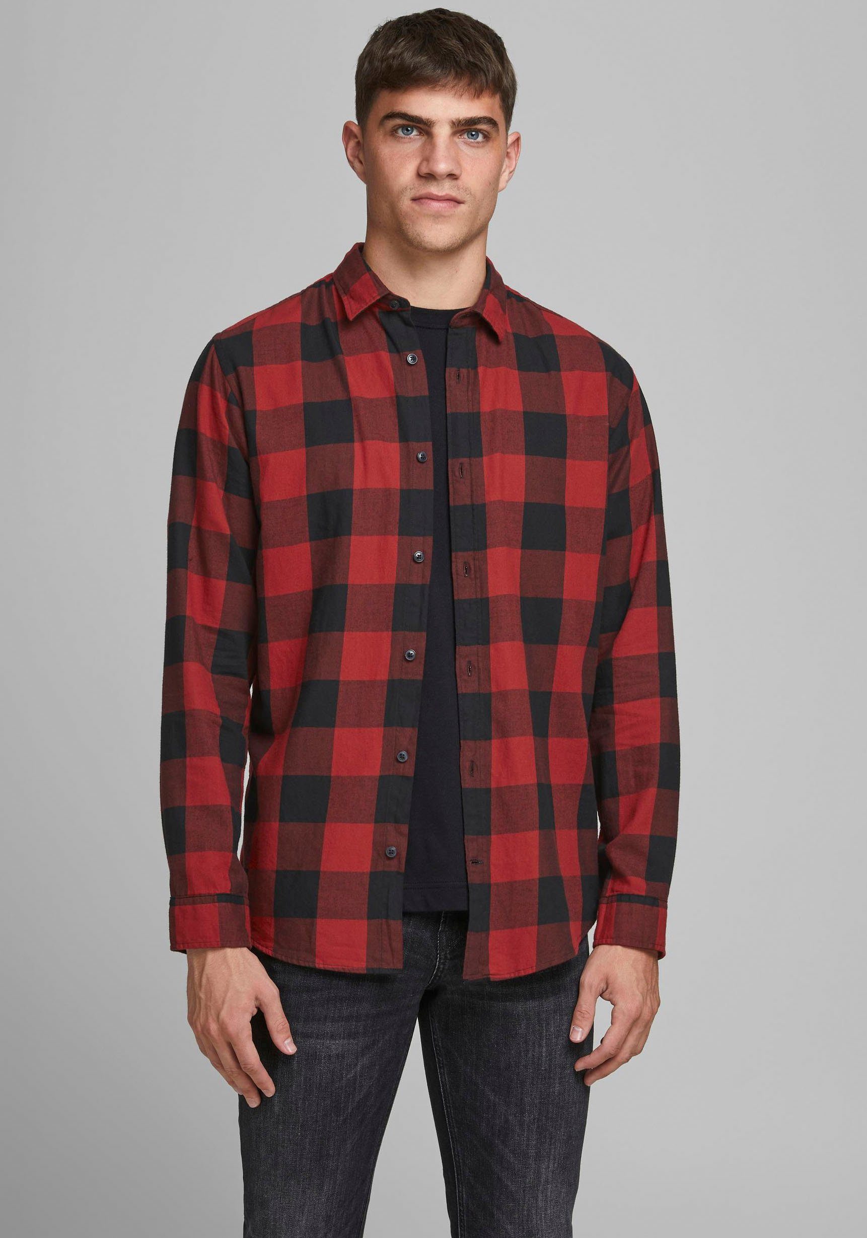 rot-schwarz JJ Karohemd & TWILL SHIRT JJEGINGHAM Jones Jack L/