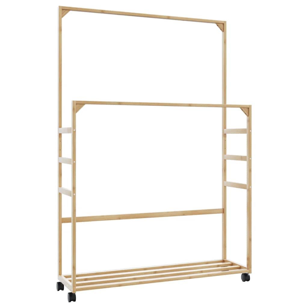 vidaXL Kleiderständer Kleiderständer mit Ablagen und Rollen 90x35x155 cm Bambus, (1 St)