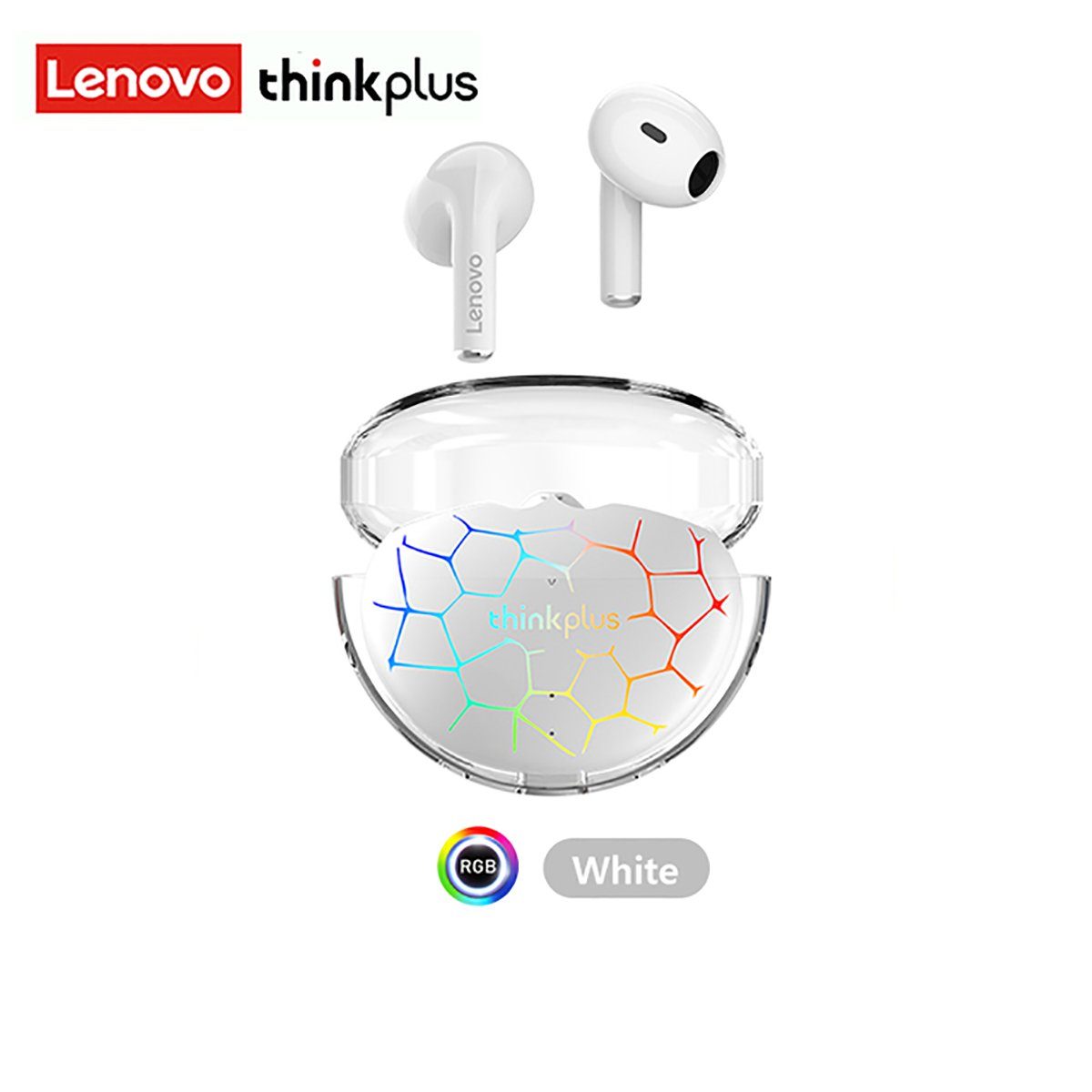 Lenovo LP80 Pro mit Touch-Steuerung Bluetooth-Kopfhörer (True Wireless, Siri, Google Assistant, Bluetooth 5.3, kabellos, Stereo-Ohrhörer 280 mAh Kopfhörer-Ladehülle - Weiß RGB) Weiß-RGB