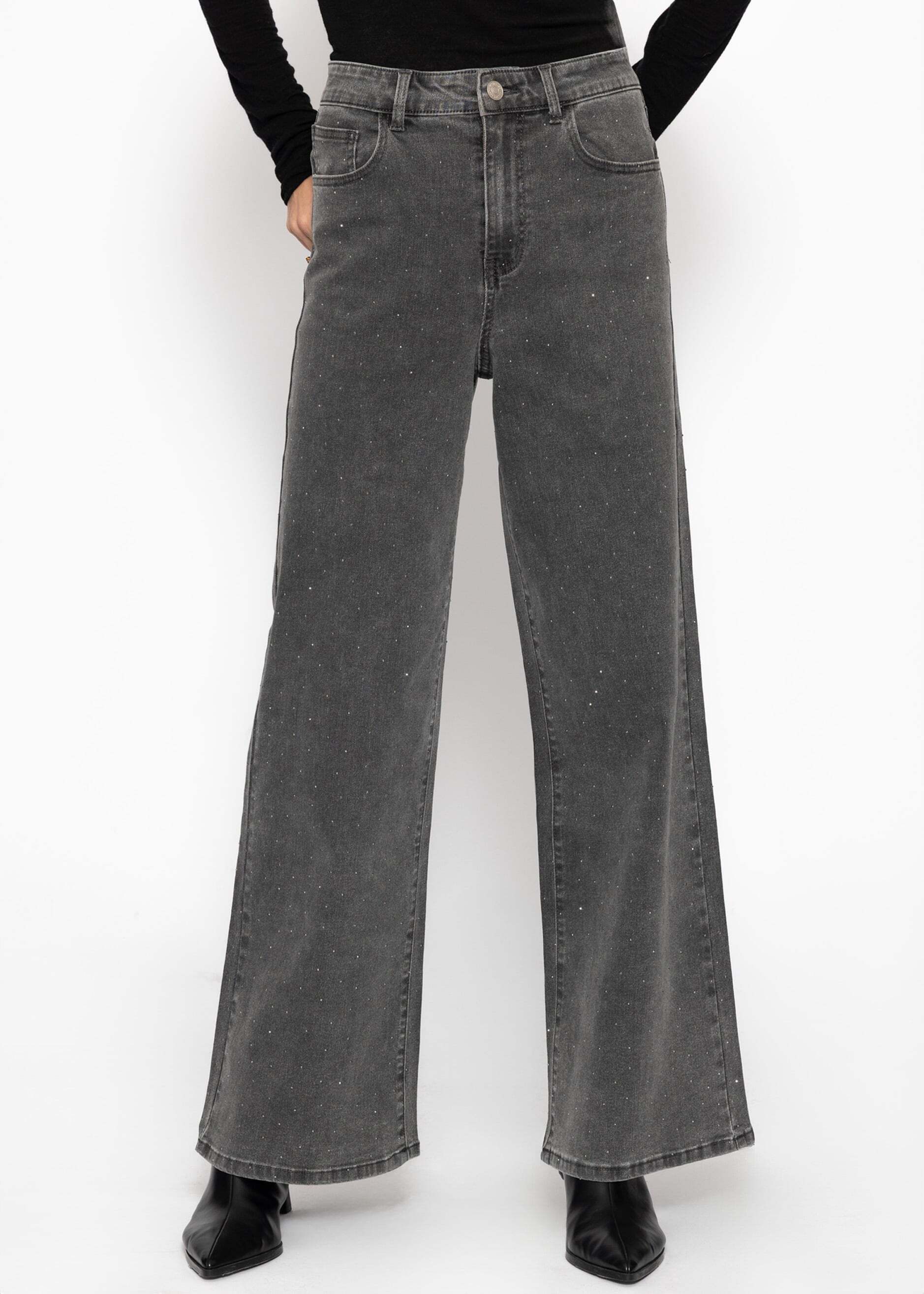 SASSYCLASSY 5-Pocket-Jeans Wide Leg Jeans mit Strasssteinen für Damen günstig online kaufen
