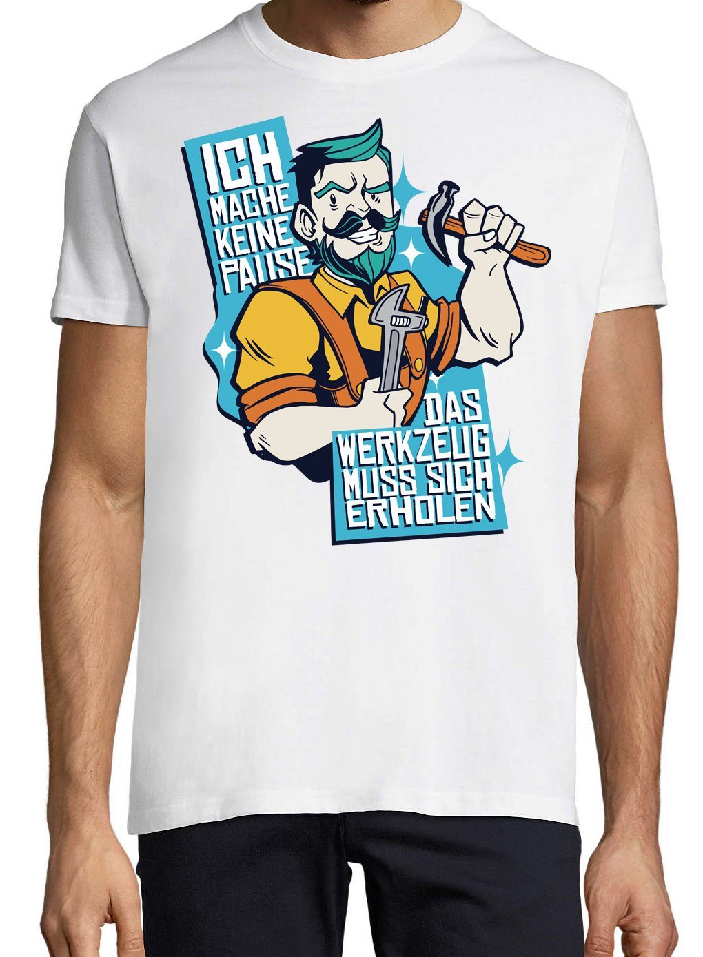 Sich lustigem Designz Shirt Muss T-Shirt Das Erholen Youth Weiß Handwerker Frontprint Herren mit Werkzeug