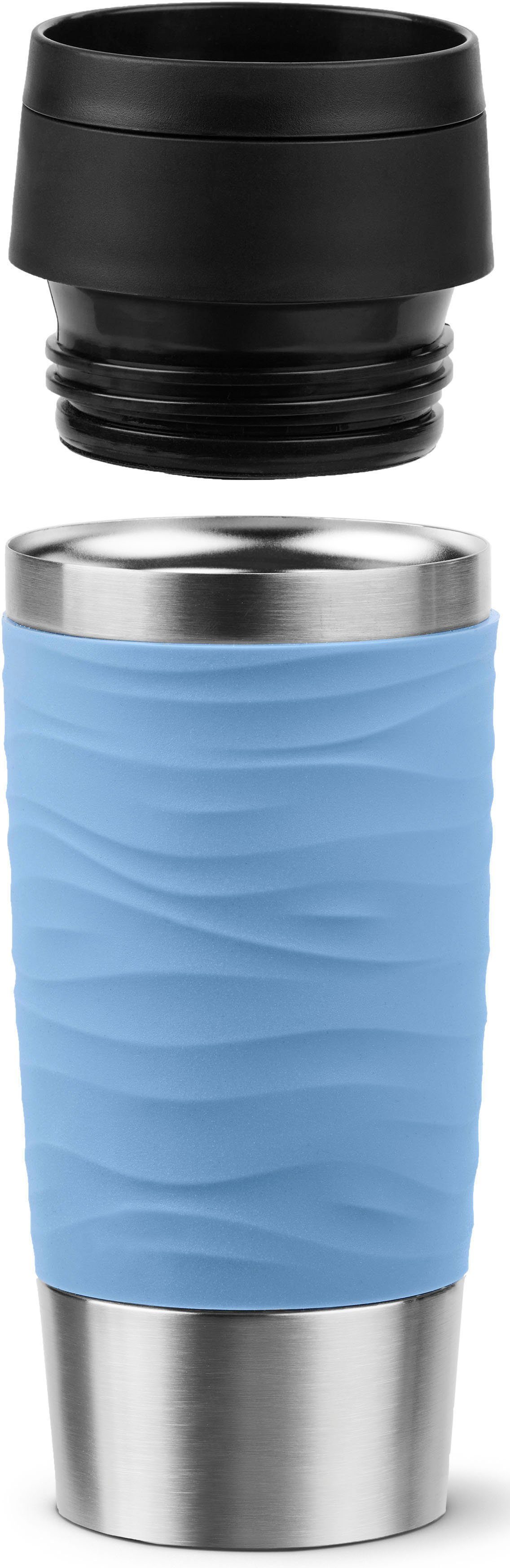 Emsa Thermobecher Travel Mug Classic Wave, Edelstahl, Kunststoff, Silikon,  4h heiß, 8h kalt, 100% dicht, spülmaschinenfest, 360°-Trinköffnung | Thermobecher