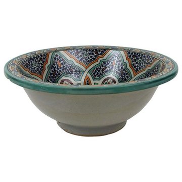 Casa Moro Aufsatzwaschbecken Marokkanisches Keramik Waschbecken Fes10 Durchmesser 35 cm (bunte Waschschale Handwaschbecken handbemalt), handgefertigt, rundes Aufsatzbecken aus Marokko WB010