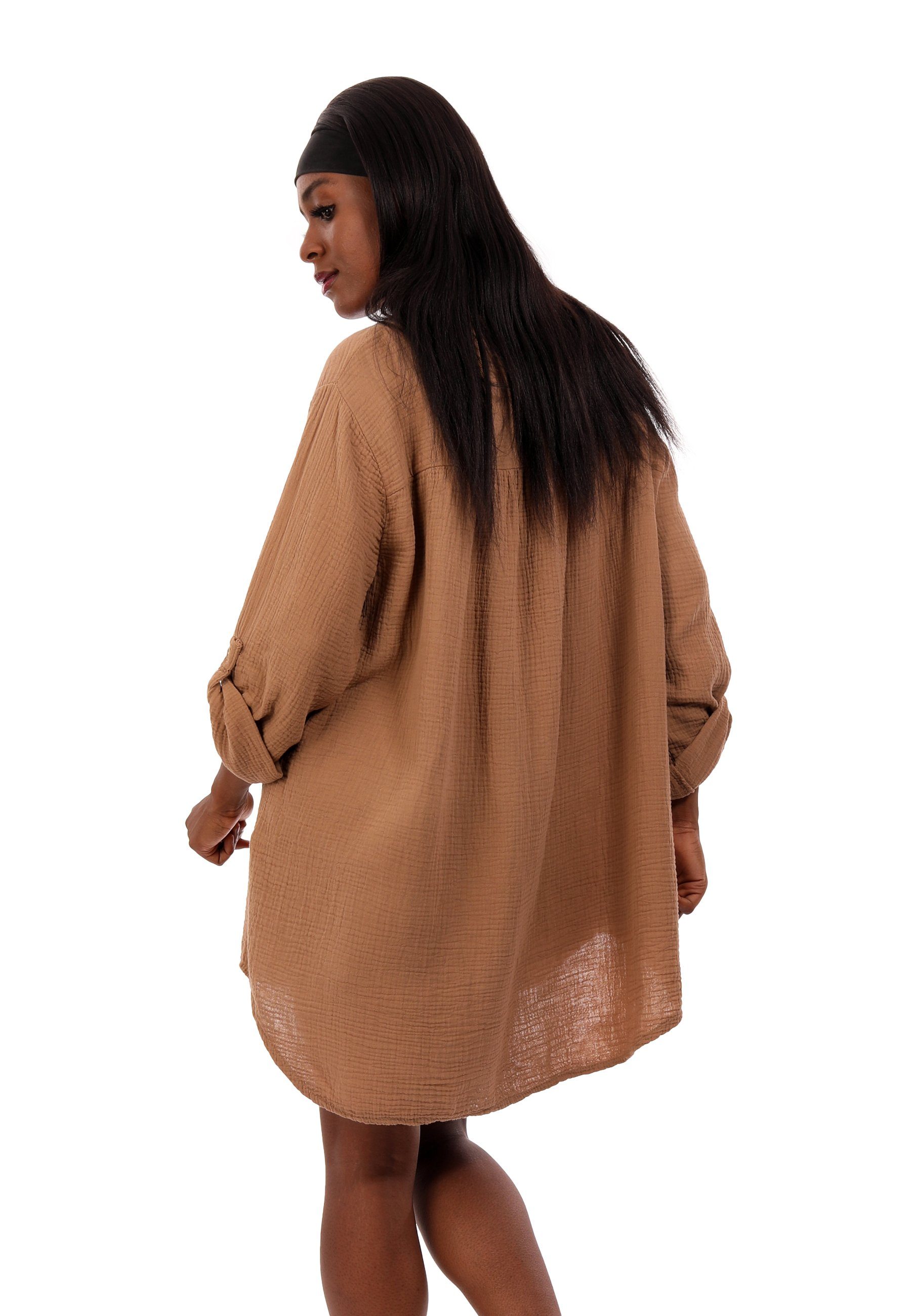 Langarm, Herrlich Uni, Size Style camel YC bluse Long One Bluse Hemdbluse weicher Casual & Oversized Musselin Fashion (1-tlg)