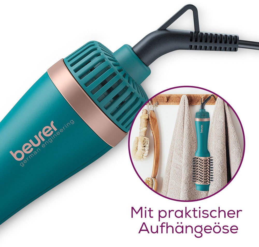 BEURER Warmluftbürste HC 45 Ocean, Keramik-Keratin Beschichtung Haartrocknungsbürste, 2-in-1 Volumen-&