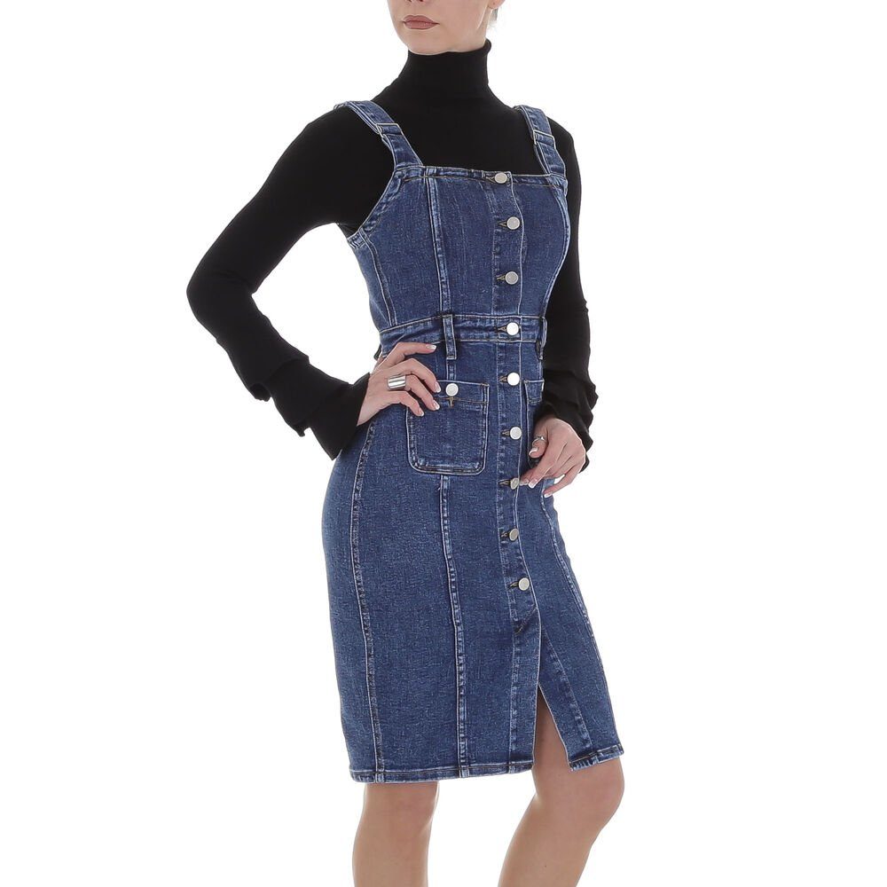 Freizeit Stretch in Jeanskleid Damen Jeanskleid Used-Look Ital-Design Blau