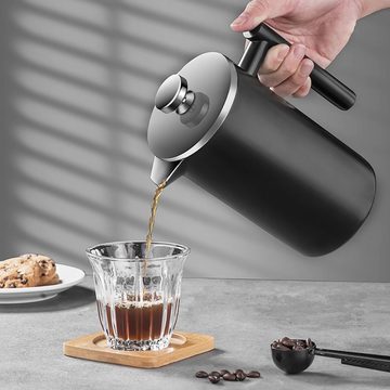 BlauCoastal French Press Kanne Edelstahl-Kaffeemaschine mit französischer Presse, 0.35L Doppelwandige Metall-Isolierung Kaffeepresse und Teekocher