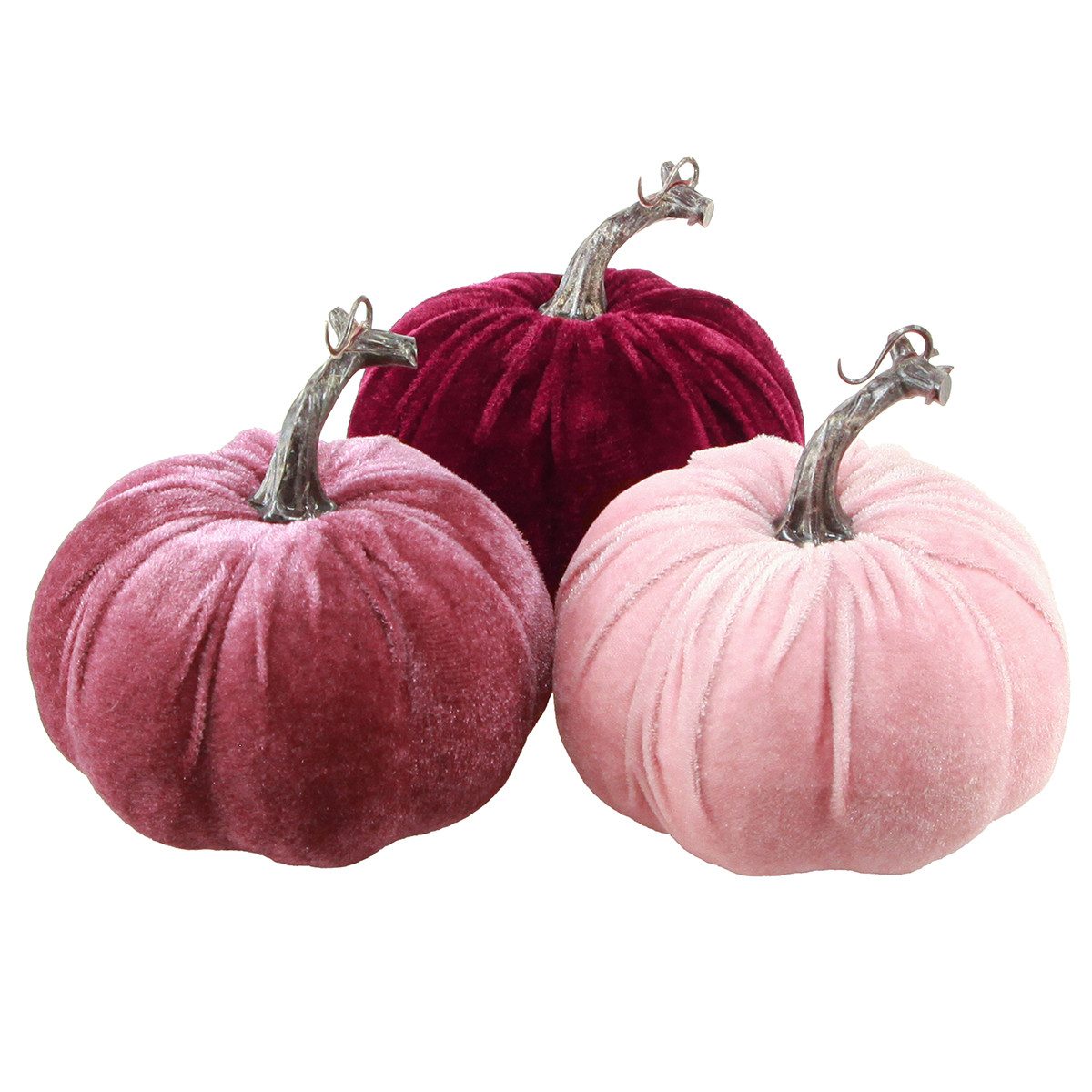Florists Products Streudeko Deko Kürbisse Beflockt in Burgund Rosa Ø13cm x H11,5cm 3er Set, 3 Stü