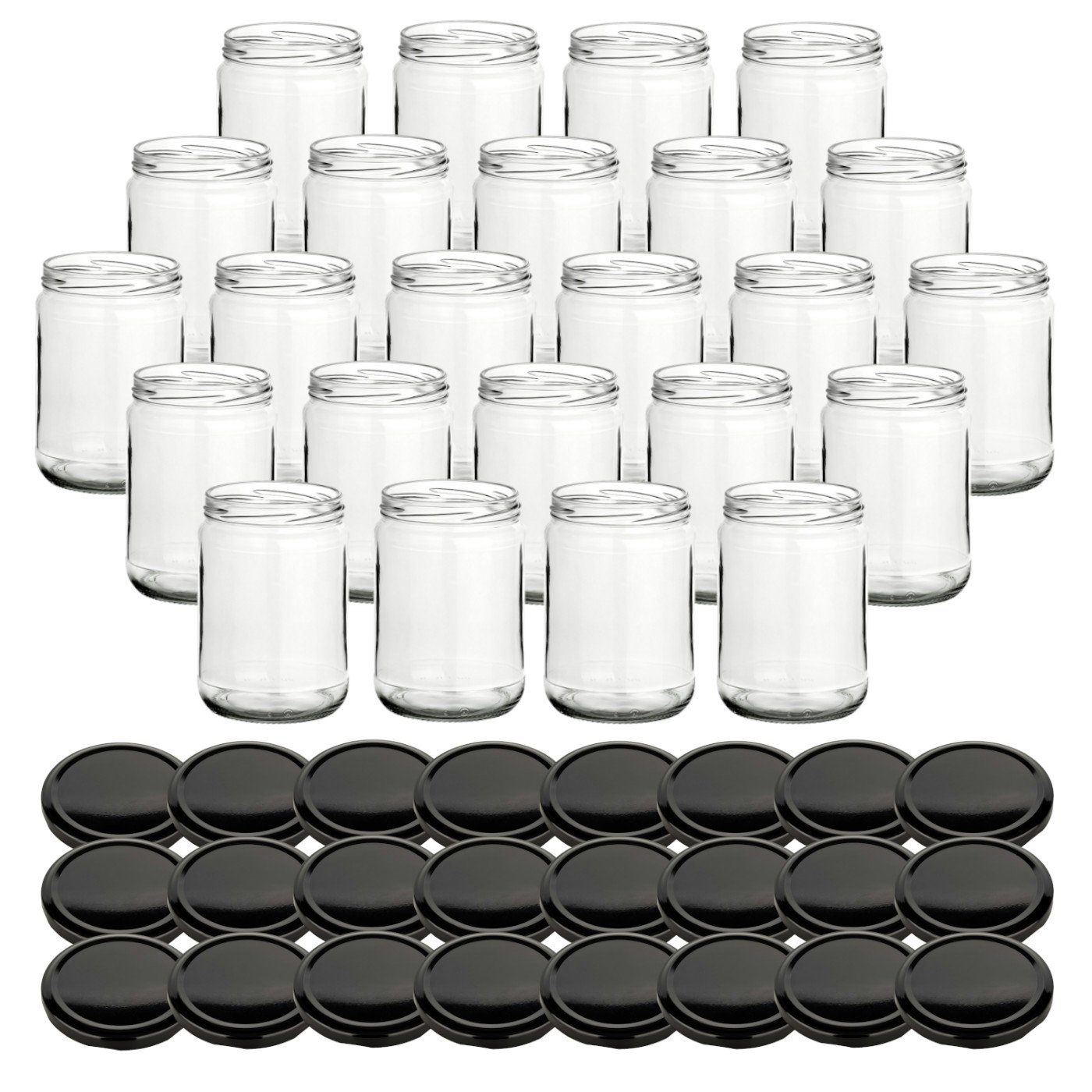 gouveo Einmachglas Банки для хранения 580 ml Klassik mit Schraub-Deckel - Große Банки, (24-tlg), schwarz BlueSeal