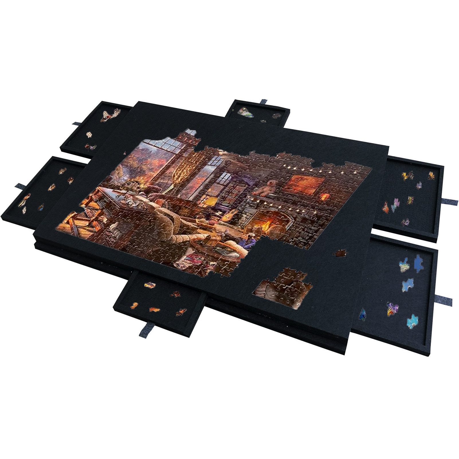 Jumpeak Puzzleunterlage Puzzlematte, 1000 Teile, Filz, Faltbar, 5 Farben, Puzzleaufbewahrung, Faltbar mit Klettverschluss – unfertige Puzzles sicher transportieren