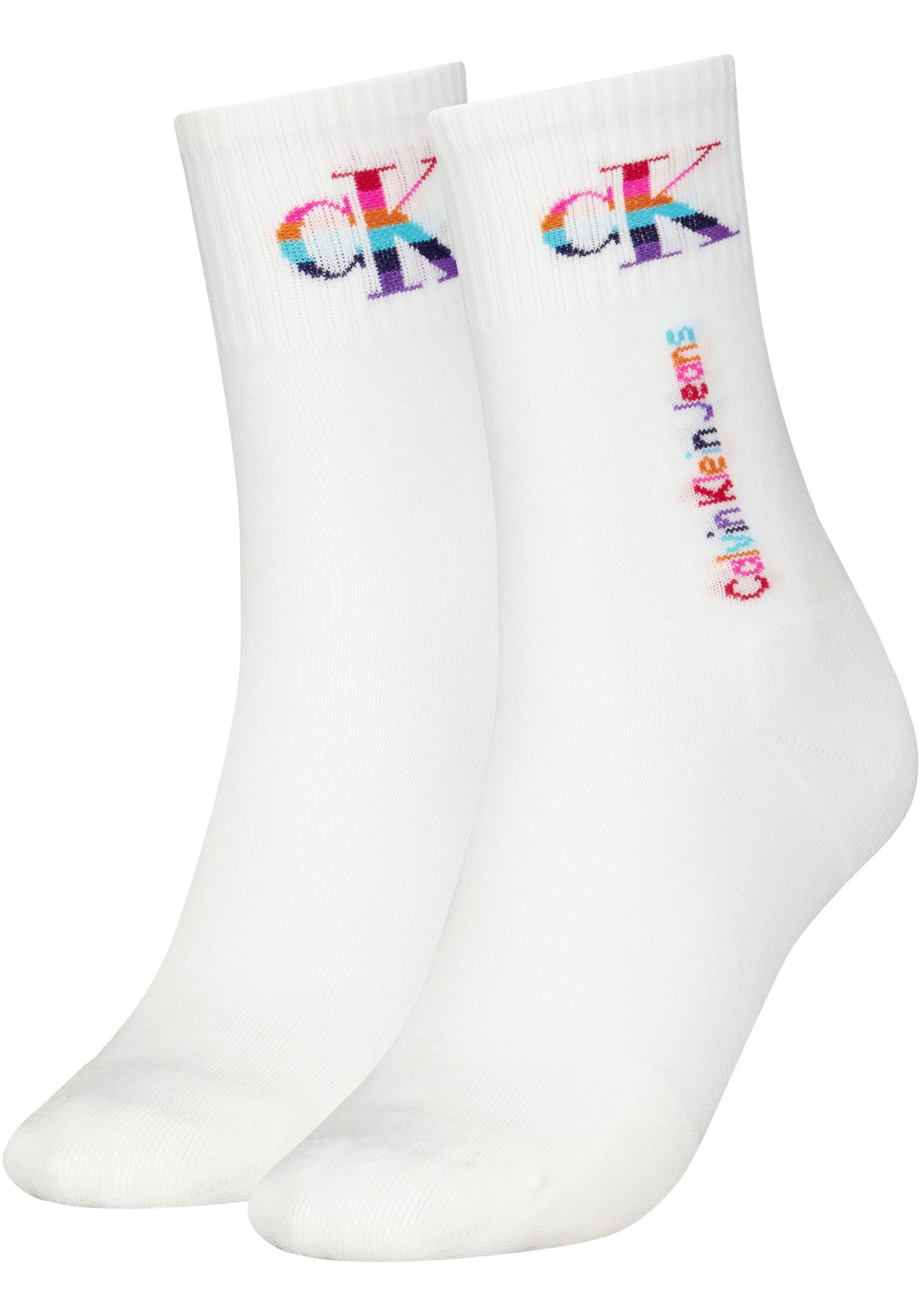Calvin Klein Socken CKJ WOMEN SOCKS PRIDE (Packung, 2-Paar) Regenbogen-Logo white | Lange Socken