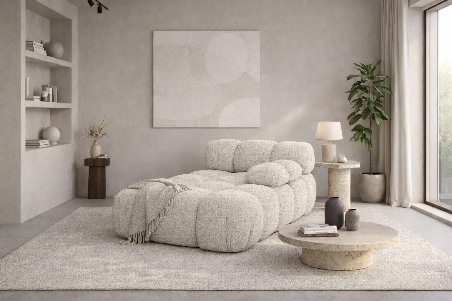 Kaiser Möbel Chaiselongue modular für Wohnzimmer, Bouclé-Stoff Abriamo, Selia, Chaiselongue, Chaiselongue-Modul zum Entspannen,Modernes Lounge-Design