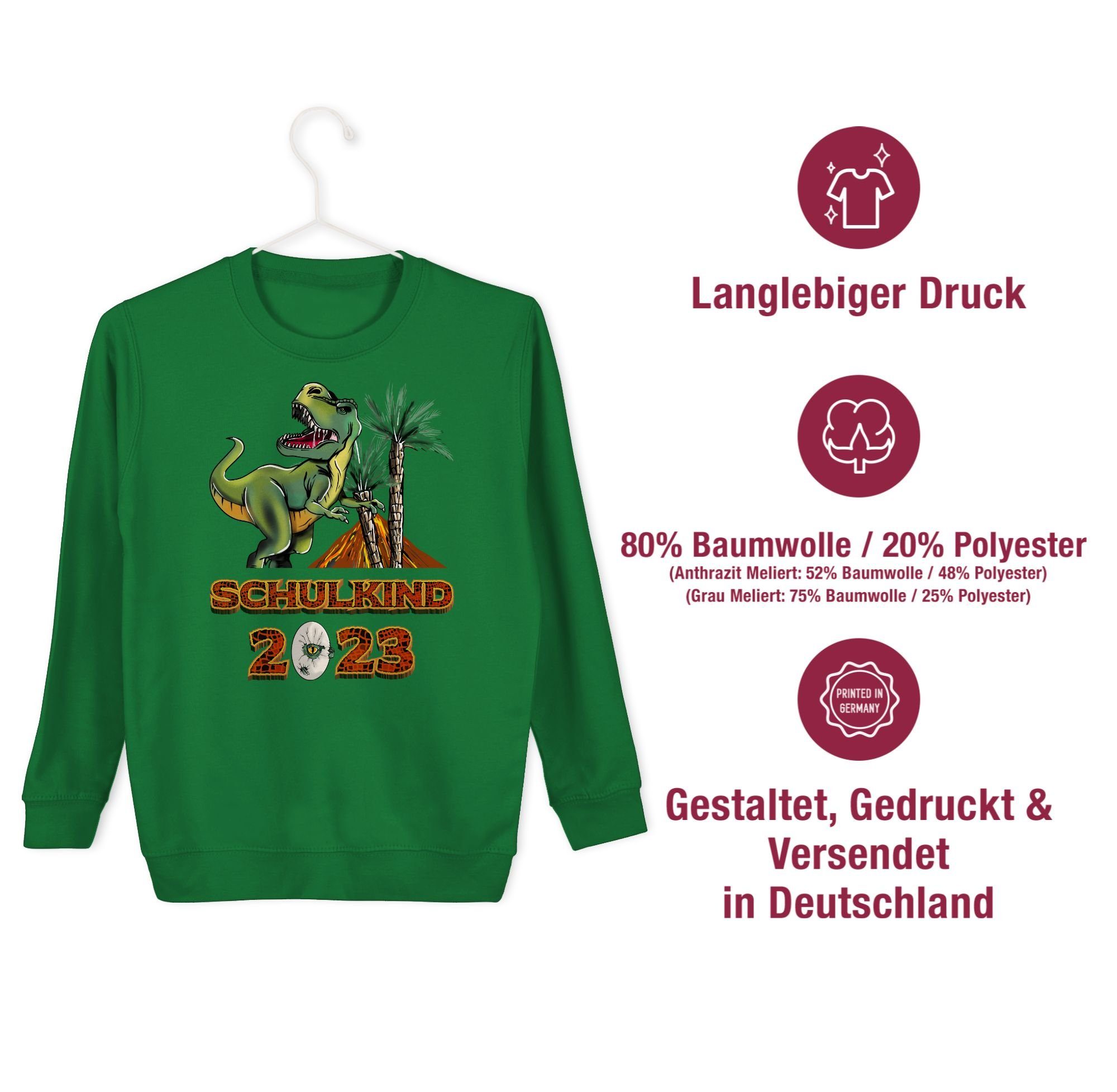 Geschenke Pullover Einschulung T-Rex 2021 Einschulungs Premium Kinder Shirtracer Schulkind und 3 Schultüte Schulanfang mit Grün - Füllung Schulkind - Sweatshirt