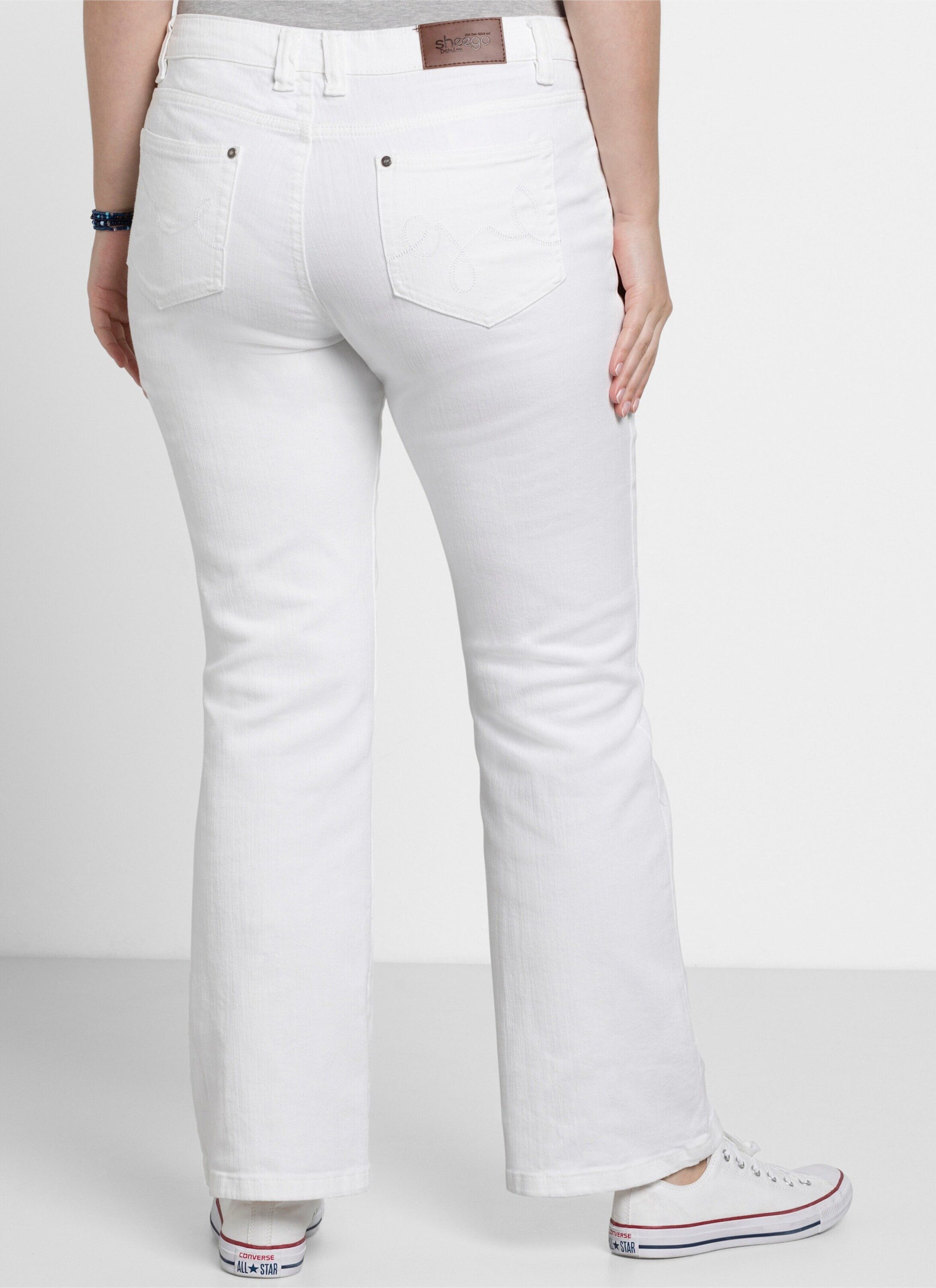 Sheego Bequeme Jeans Bootcut-Jeans in 5-Pocket-Form, mit Used-Effekten – Bild 2 von 5