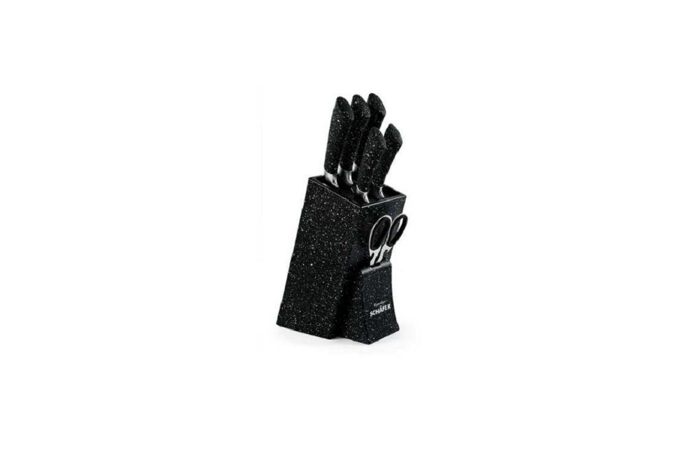 Schäfer Elektronik Messer-Set Messerblock Messerset Marble Black (7tlg), ergonomische Softgriffe (7-tlg)