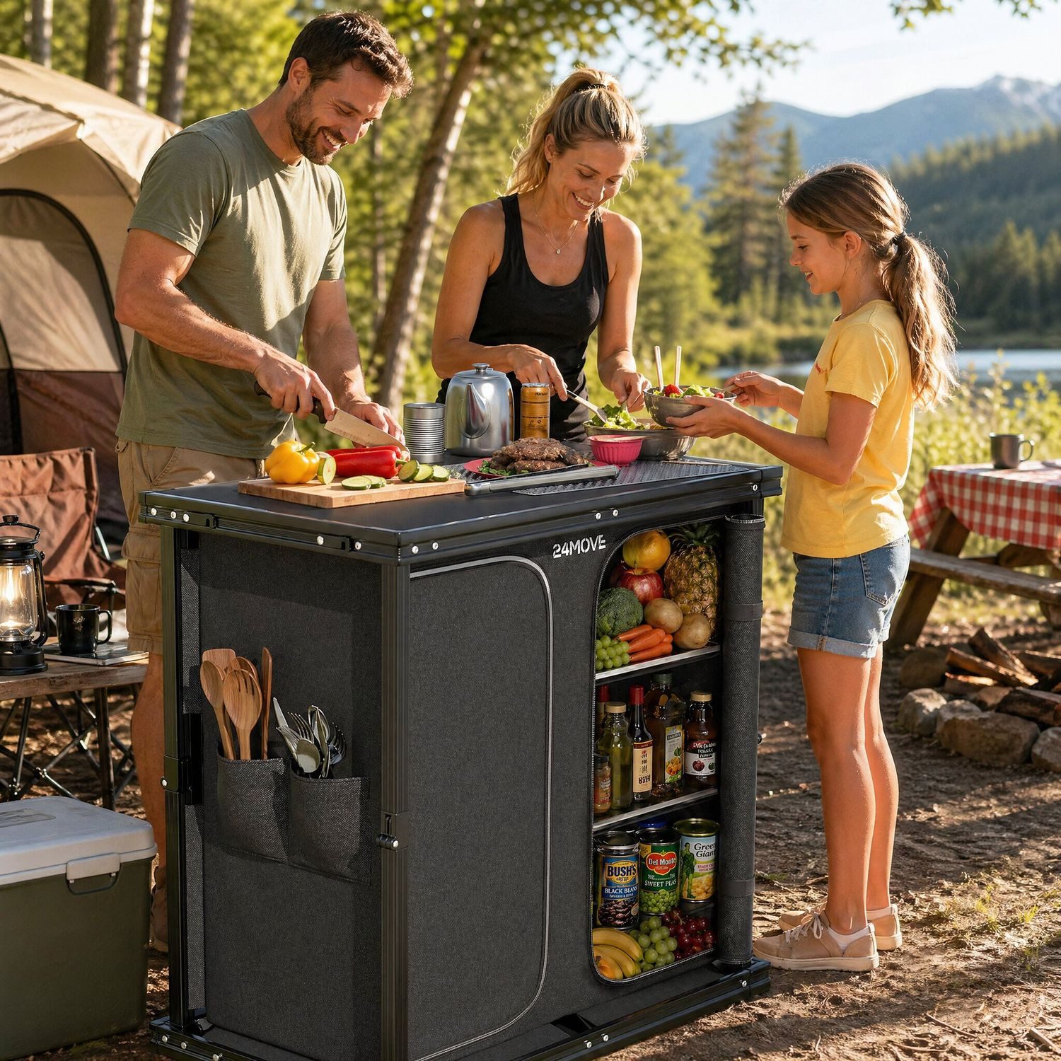 24Move Eckdusche Campingküche AVERSA faltbar, Aluminium Reiseküche mit Staufächern, Stabil, kompakt, mit Stauraum, leicht transportierbar, pflegeleicht – Bild 2 von 5