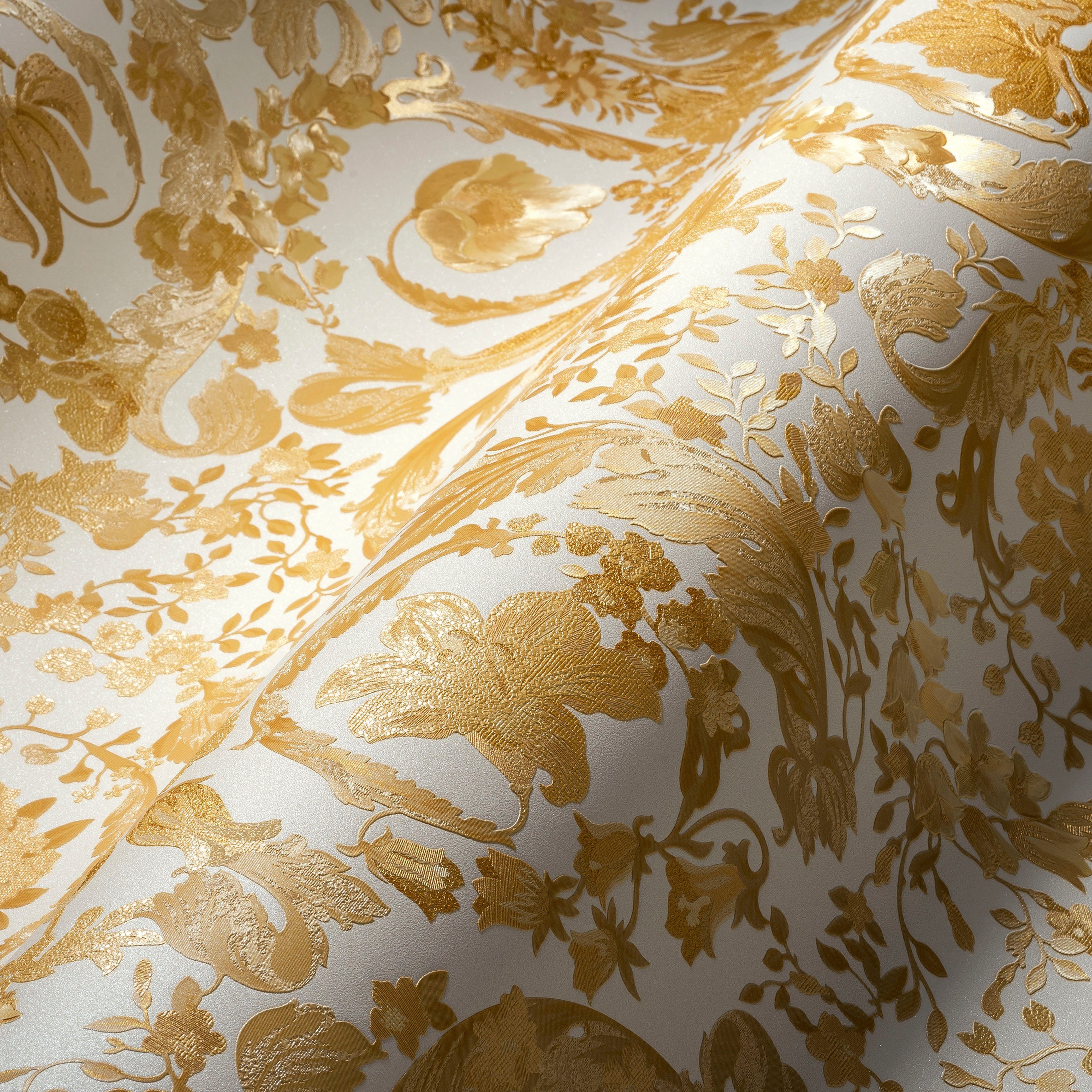 strukturiert, Versace leicht glänzend, leicht goldfarben/weiß 5 Floral, (1 St), Vliestapete Wallpaper Designertapete Versace