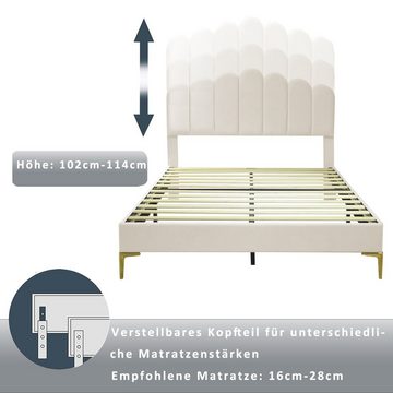 Ulife Polsterbett Doppelbett,Bettgestell mit Kopfteil und Lattenrost,Samtstoff, Erwachsenen-Jugendbett-Gästebett, 140 x 200 cm