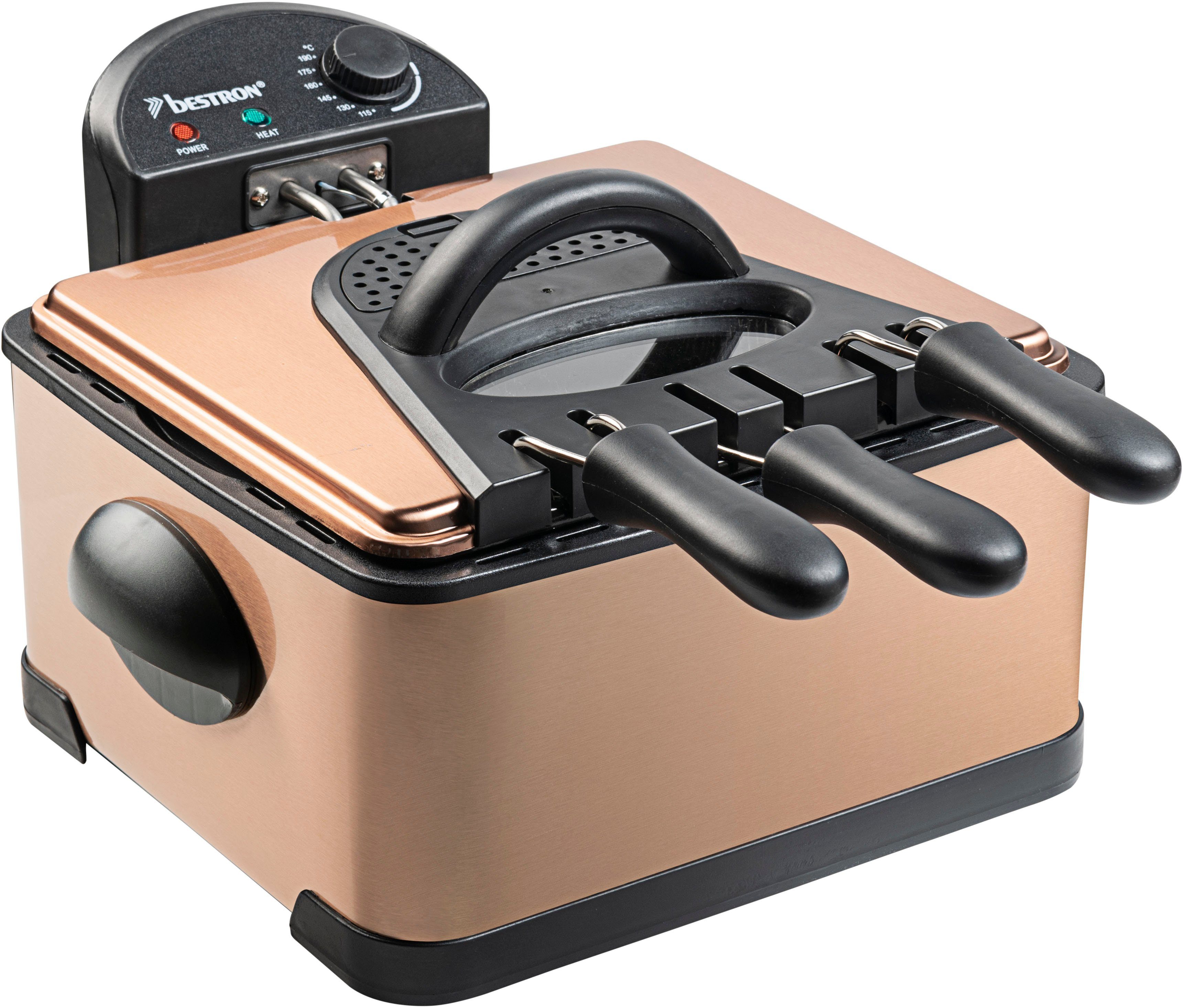 bestron Fritteuse DF402CO XL, 2000 W, Fassungsvermögen 1x ca. 1,5 kg/2x ca. 0,75 kg, 3 Frittierkörbe, 4 l
