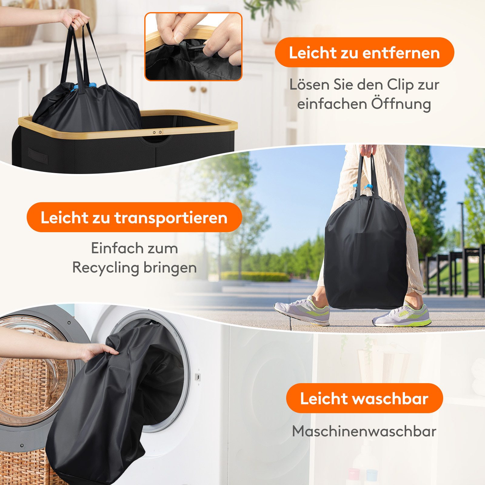 Lifewit Müllsackständer Pfandflaschen Organizer mit Deckel, 2 Fächer für Leergut Flaschen. – Bild 5 von 5