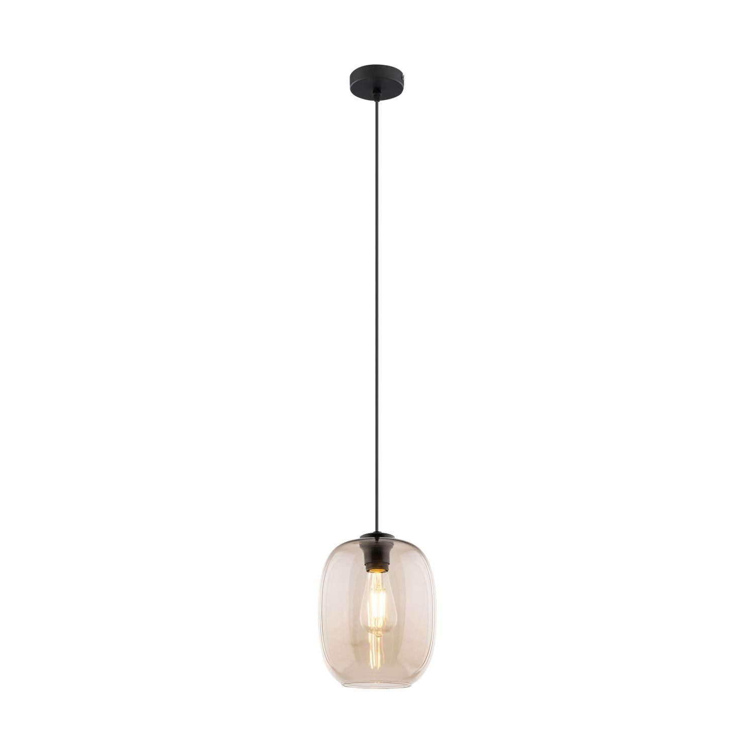 Licht-Erlebnisse Pendelleuchte QUILA, ohne Leuchtmittel, Rauchglas Metall H: max. 170 cm D: 20 cm Schwarz Bernstein E27 rund