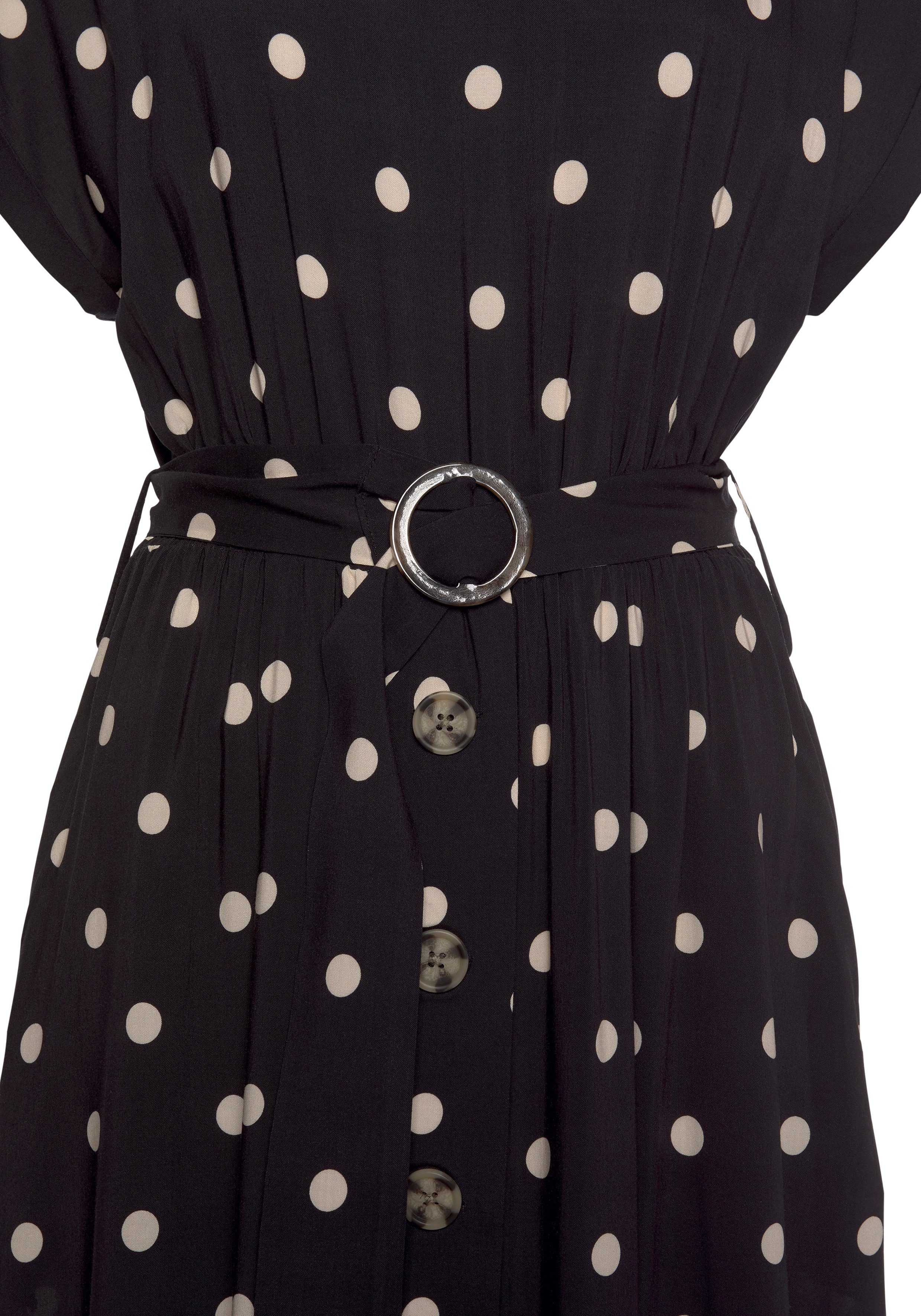 LASCANA Midikleid mit Punktedruck und Taschen, Blusenkleid (mit Gürtel) elegantes Sommerkleid aus Webware, Viskosekleid, Tupfenkleid, feminin – Bild 5 von 5