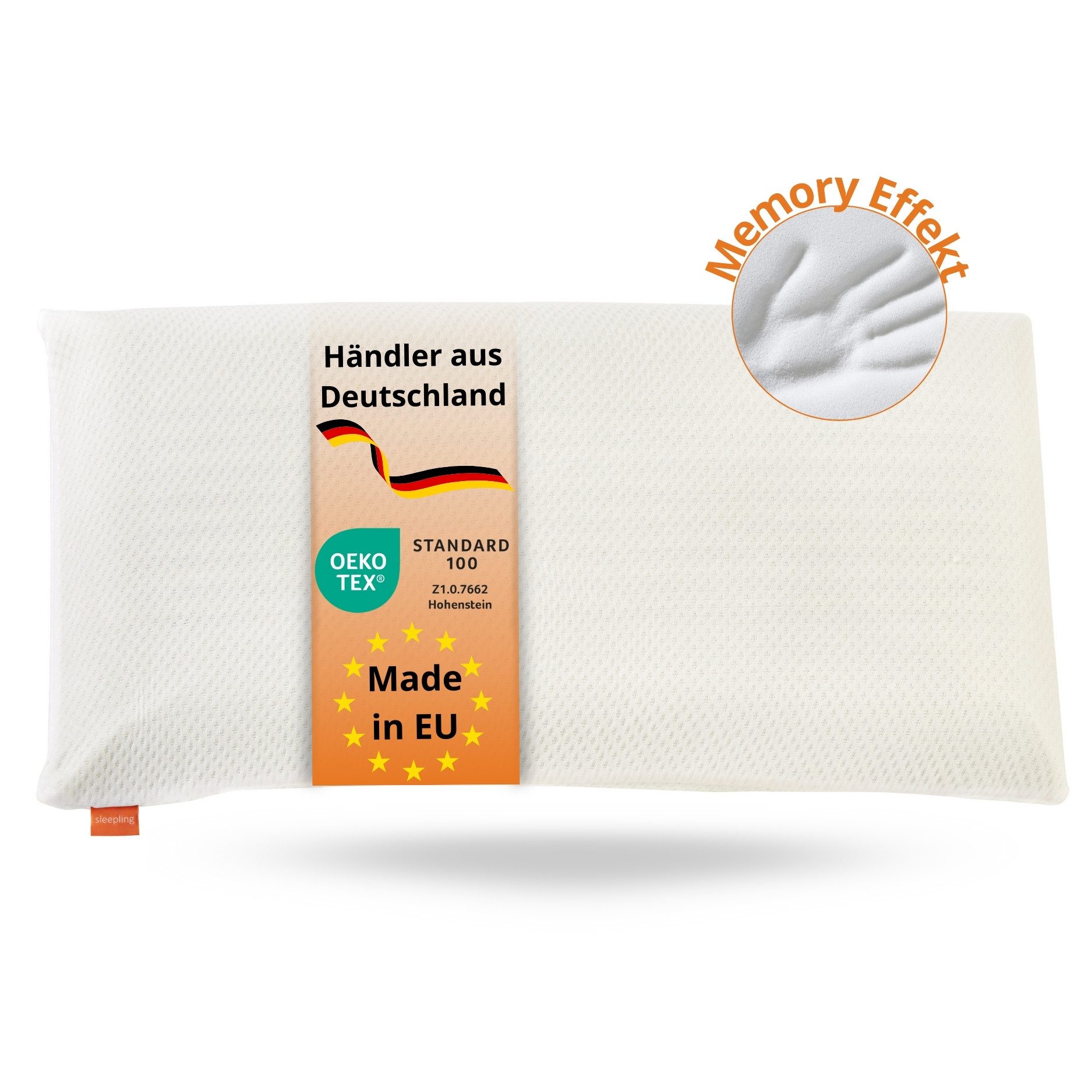 sleepling Kopfkissen orthopädisches Nackenstützkissen, Bezug: Polyester, Rückenschläfer, Seitenschläfer, viscoelastisches Kopfkissen, Memory Foam, waschbar, ÖKOTEX, 40 x 80 cm