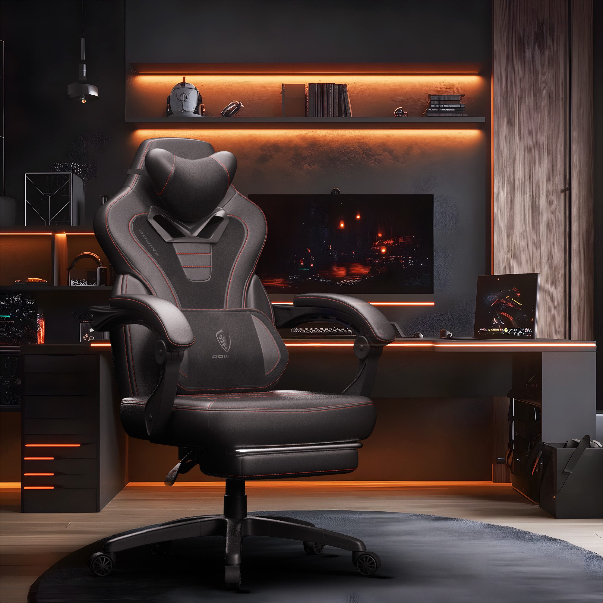 Gaming-Stuhl Ergonomischer Computerstuhl mit Fußstütze und Massage