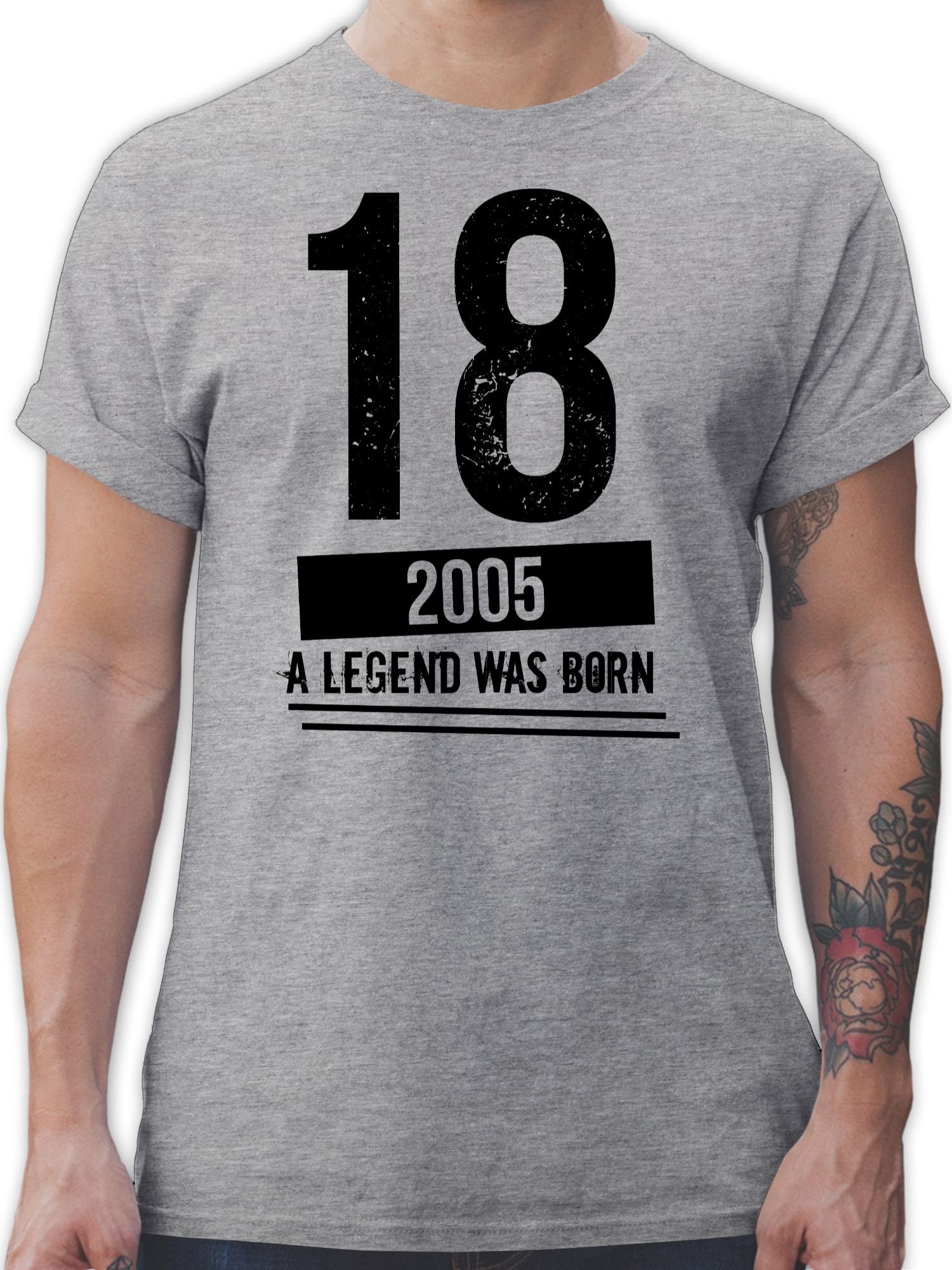 Shirtracer T-Shirt Achtzehn Jungs 2005 Vintage Motiv schwarz 18. Geburtstag 2 Grau meliert
