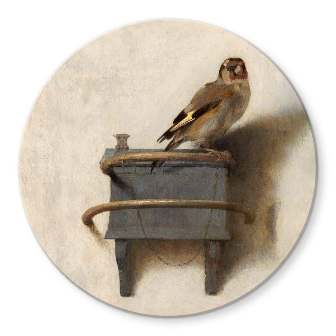 K&L Wall Art Glasbild Glas Wandbild Rund Glasbild Fabritius Inspiriende Kunst Distelfink, Wandschutz Deko Bilder