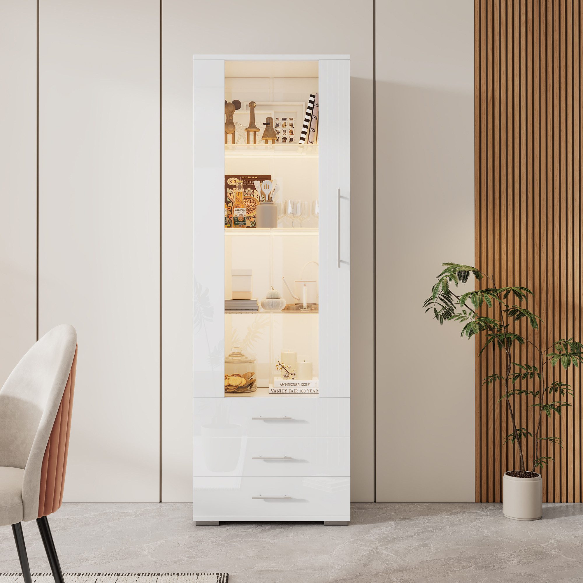 Merax Glasvitrine hochglanz Vitrine mit LED-Beleuchtung günstig online kaufen
