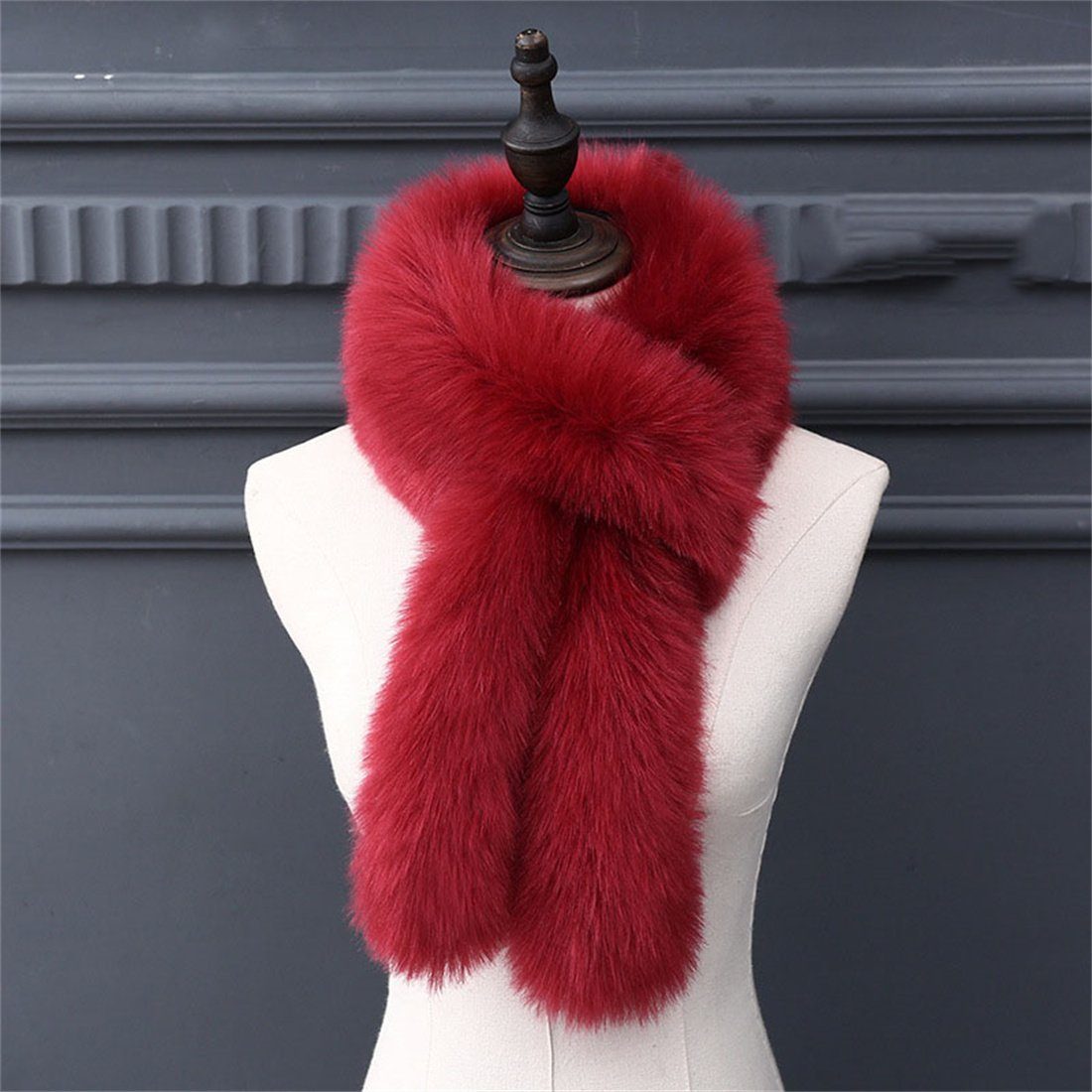 DÖRÖY Modeschal Damen Mode verdickt Nachahmung Pelz Schal, Winter warm Kunstpelz Schal Rot