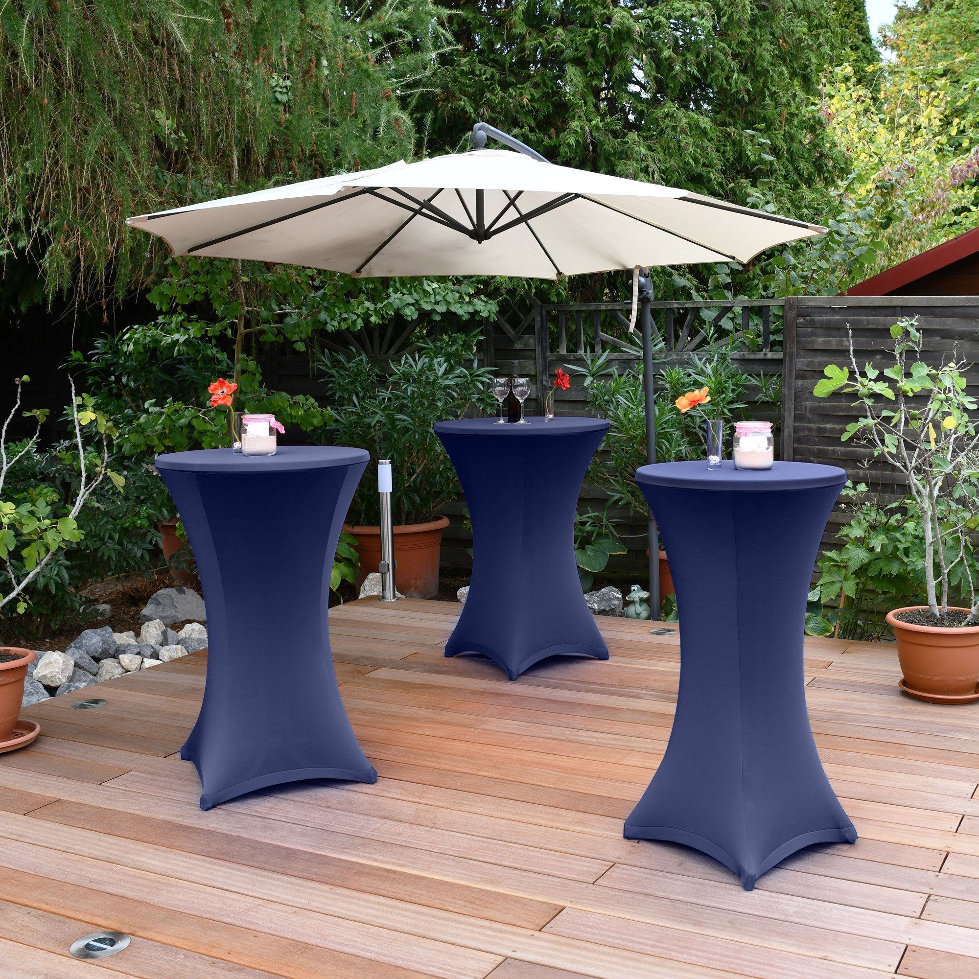 Beautissu Stehtischhusse Stretch Stehtisch Bistrotisch Husse, Ø70-75cm, Blau, Verstärkung im Fußbereich & 40°C waschbar, rutschfest & bügelfreie – Bild 4 von 4