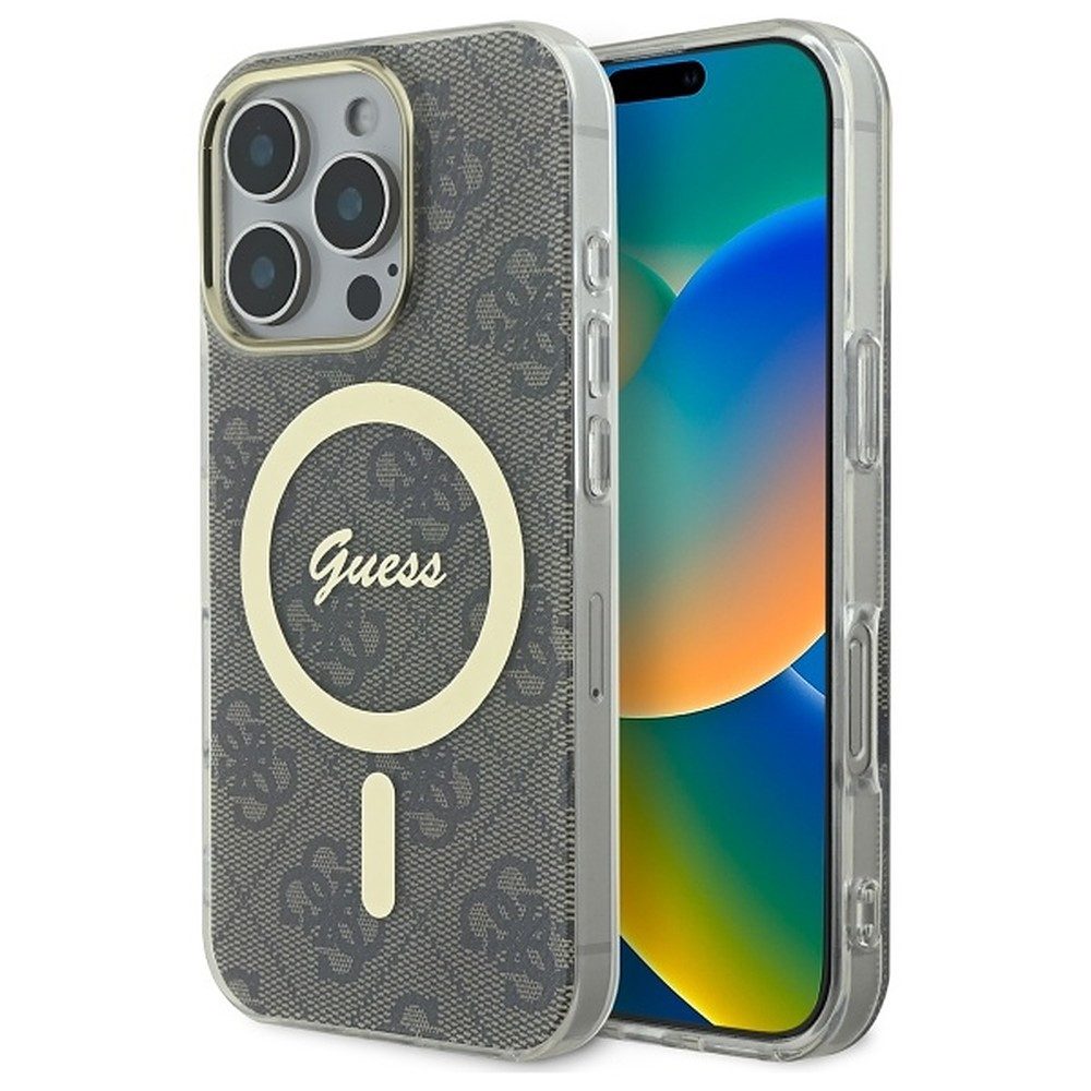 Guess Handyhülle Schutzhülle Magnethülle Handyschale 6,9 Zoll, MagSafe-kompatibel, 4G-Muster, goldener Ring