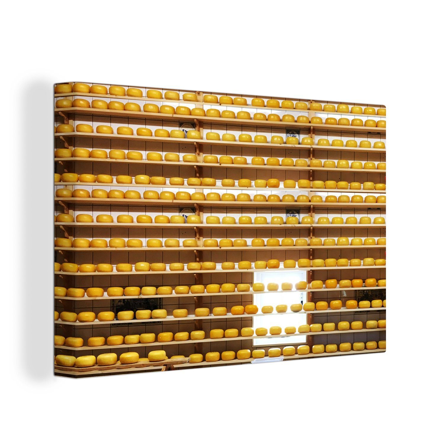 Aufhängefertig, Leinwandbild Wanddeko, 30x20 St), cm - - Käse Leinwandbilder, Gouda (1 Wandbild OneMillionCanvasses® Planke,