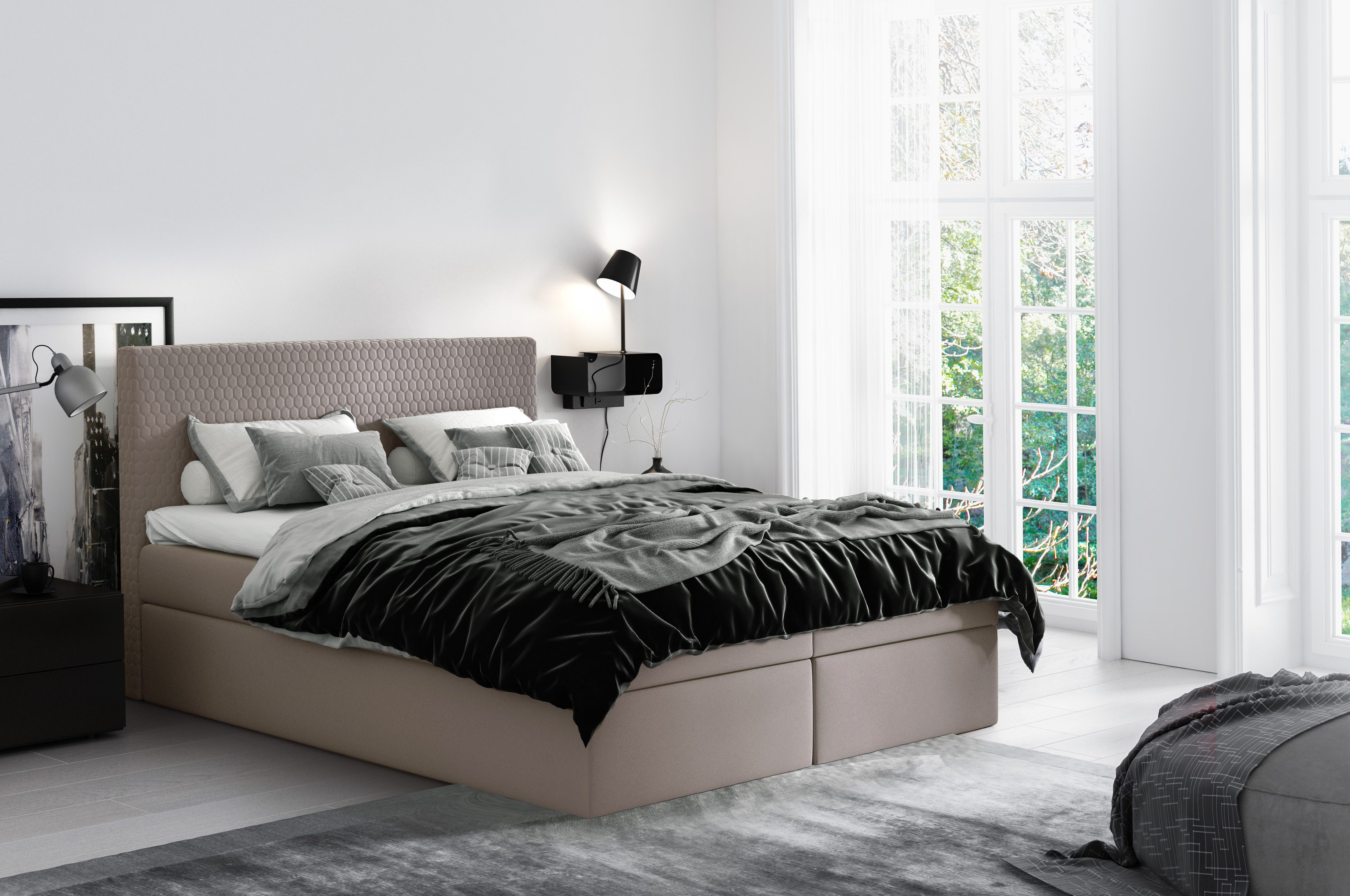 MF Design Boxspringbett Boxspringbett COSMO mit Bettkasten und Federautomatik aus RIVIERA, Vorhanden