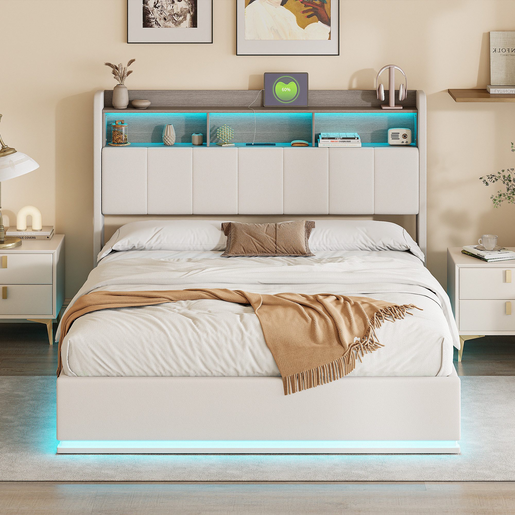 FUROKOY Stauraumbett Doppelbett Polsterbett mit Lattenrost günstig online kaufen